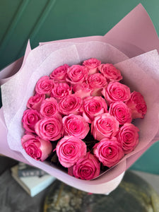 Two Dozen Pink Roses Bouquet | Elegant Rose Bouquet Miami buy online Luxury Flowers Miami