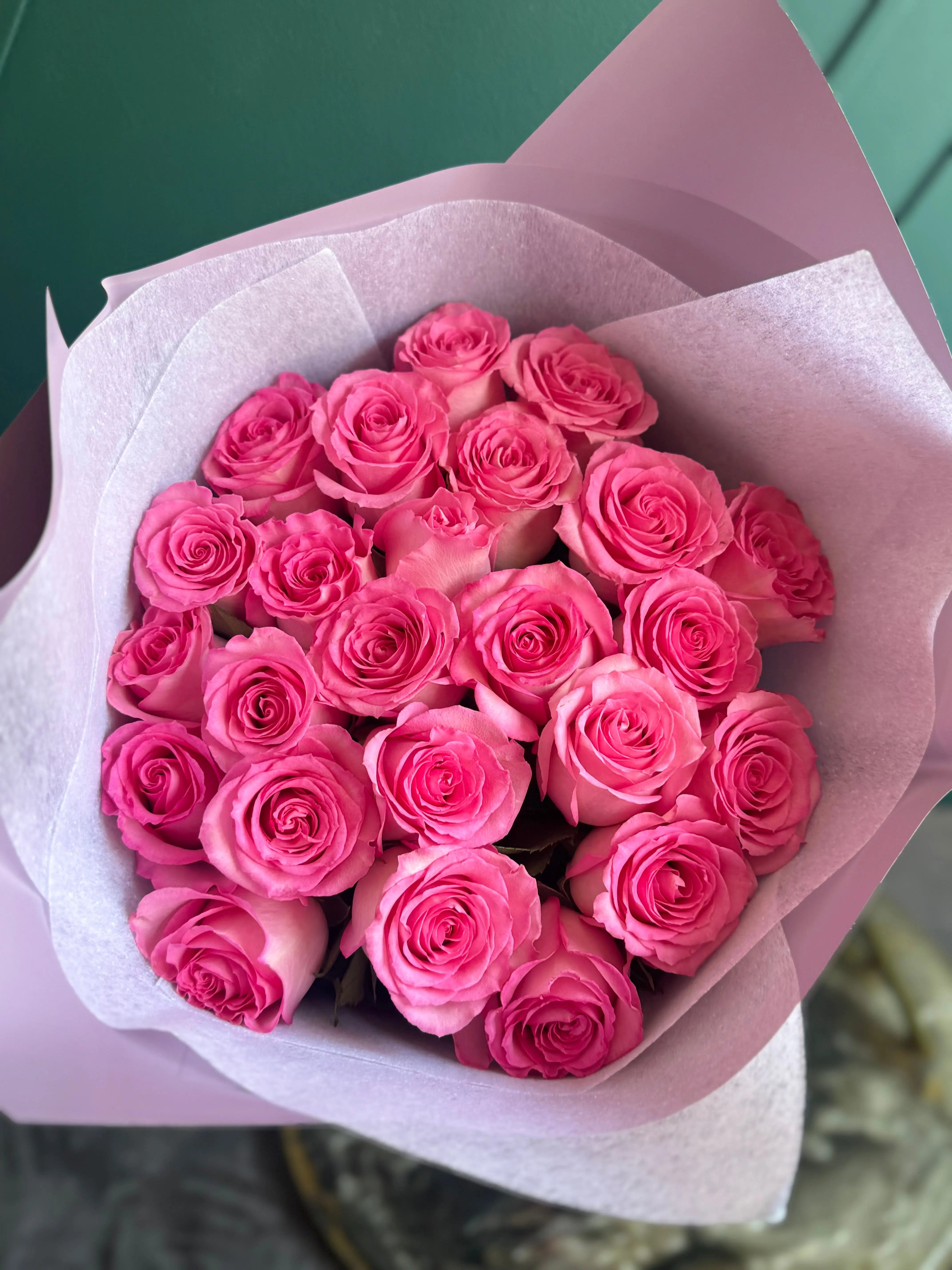 Two Dozen Pink Roses Bouquet | Elegant Rose Bouquet Miami buy online Luxury Flowers Miami