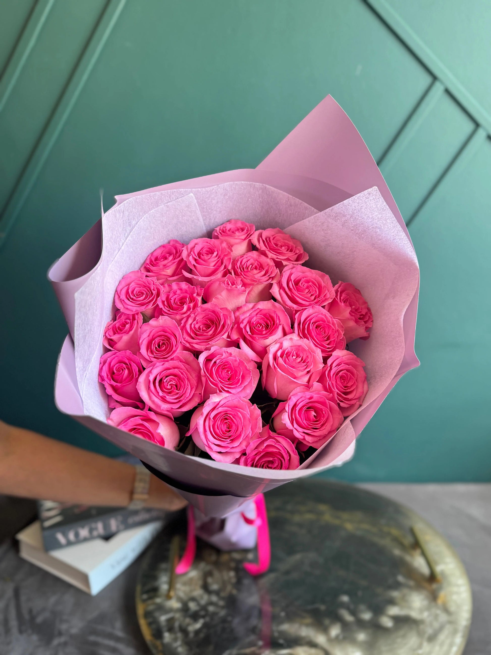 Two Dozen Pink Roses Bouquet | Elegant Rose Bouquet Miami buy online Luxury Flowers Miami