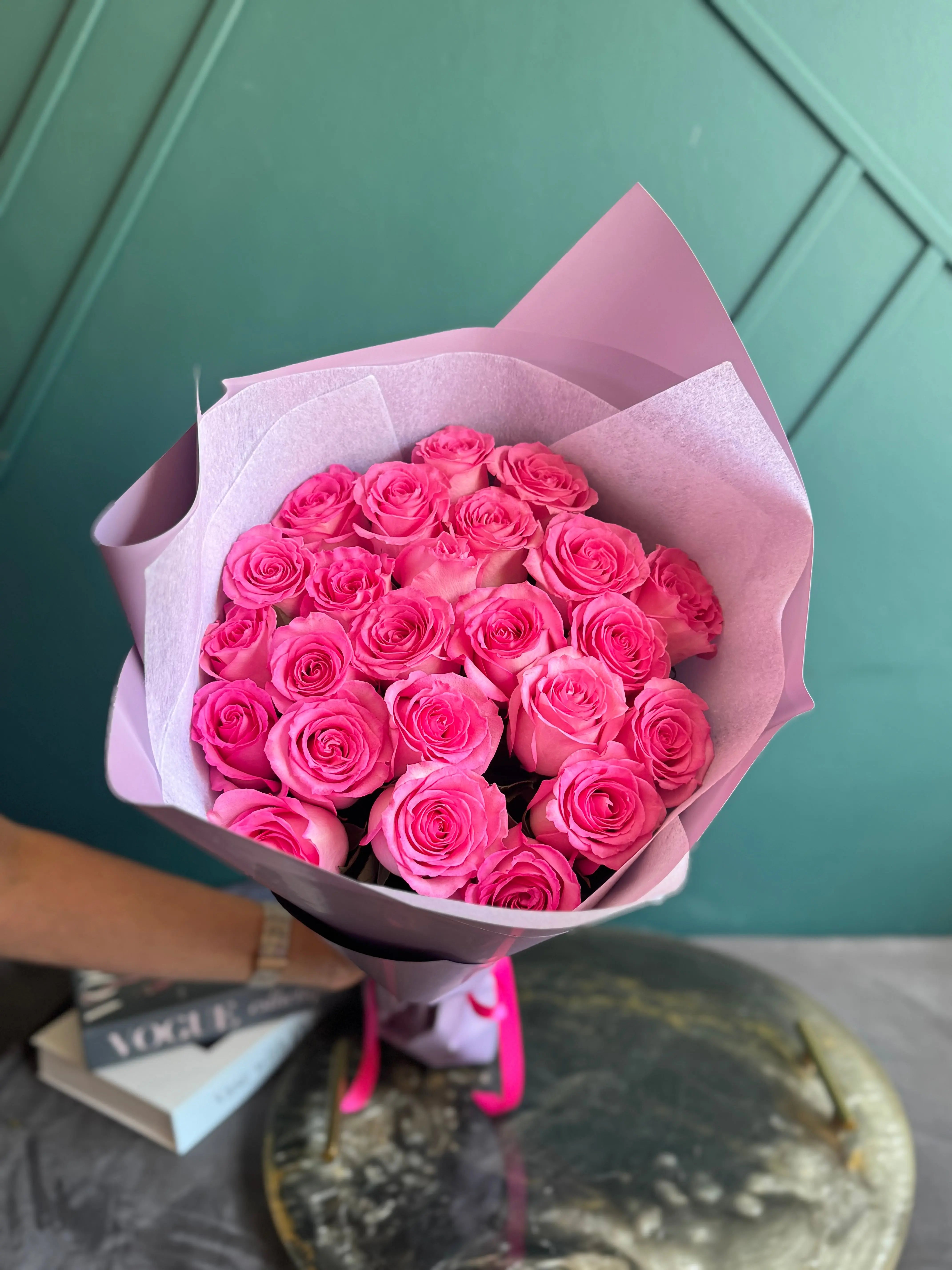 Two Dozen Pink Roses Bouquet | Elegant Rose Bouquet Miami buy online Luxury Flowers Miami