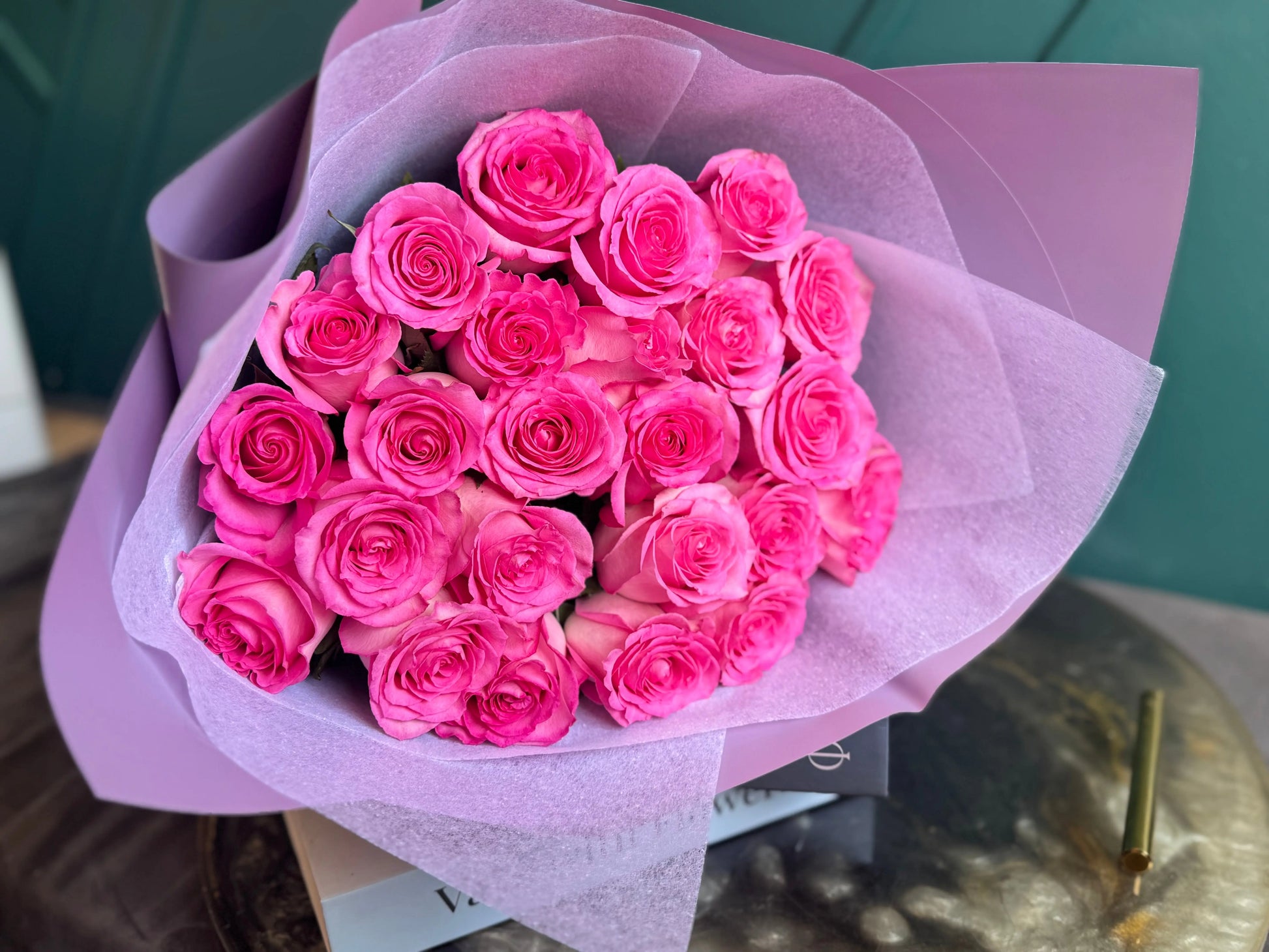 Two Dozen Pink Roses Bouquet | Elegant Rose Bouquet Miami buy online Luxury Flowers Miami