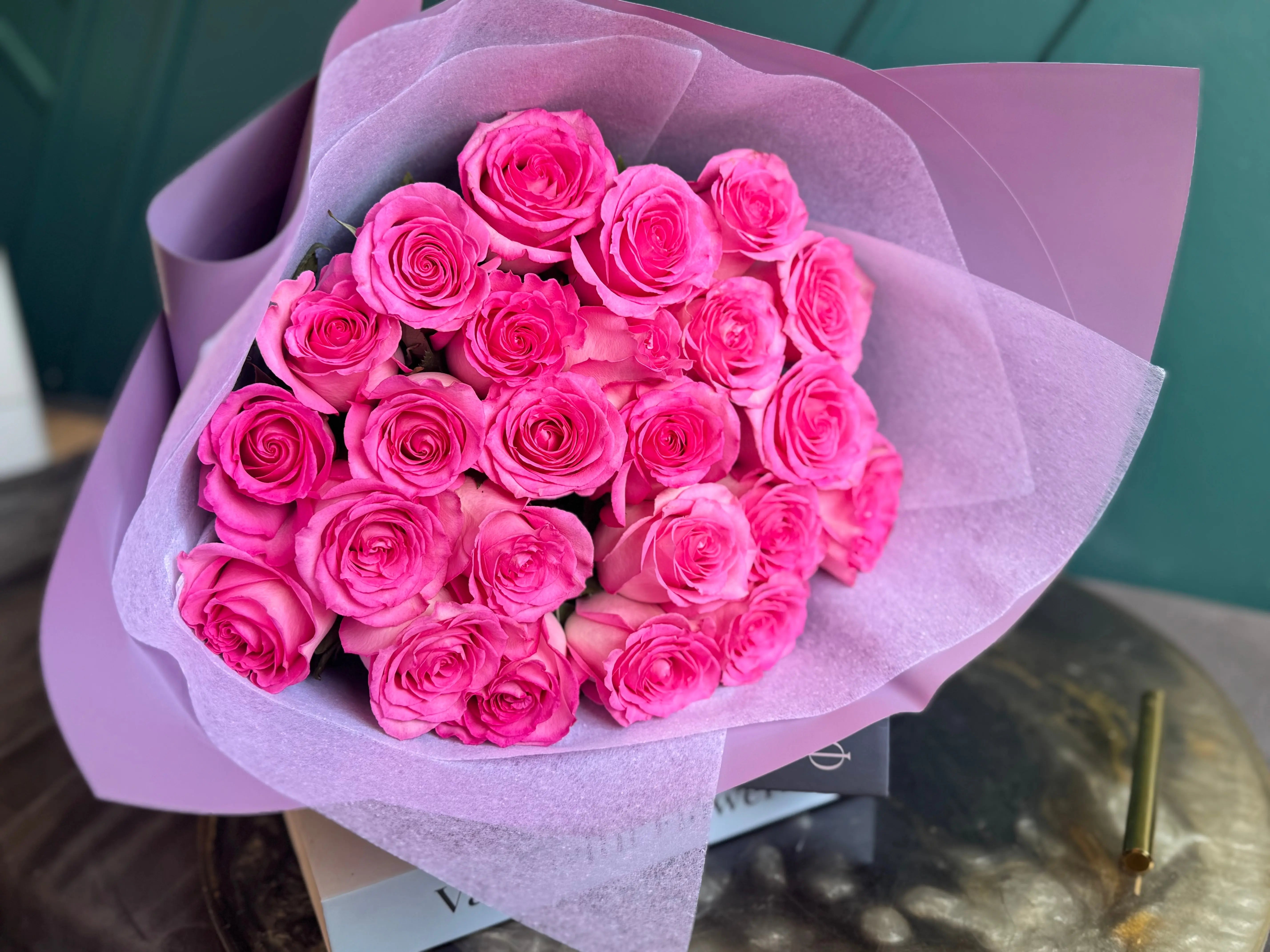 Two Dozen Pink Roses Bouquet | Elegant Rose Bouquet Miami buy online Luxury Flowers Miami