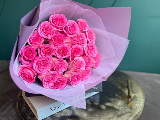 Two Dozen Pink Roses Bouquet | Elegant Rose Bouquet Miami buy online Luxury Flowers Miami