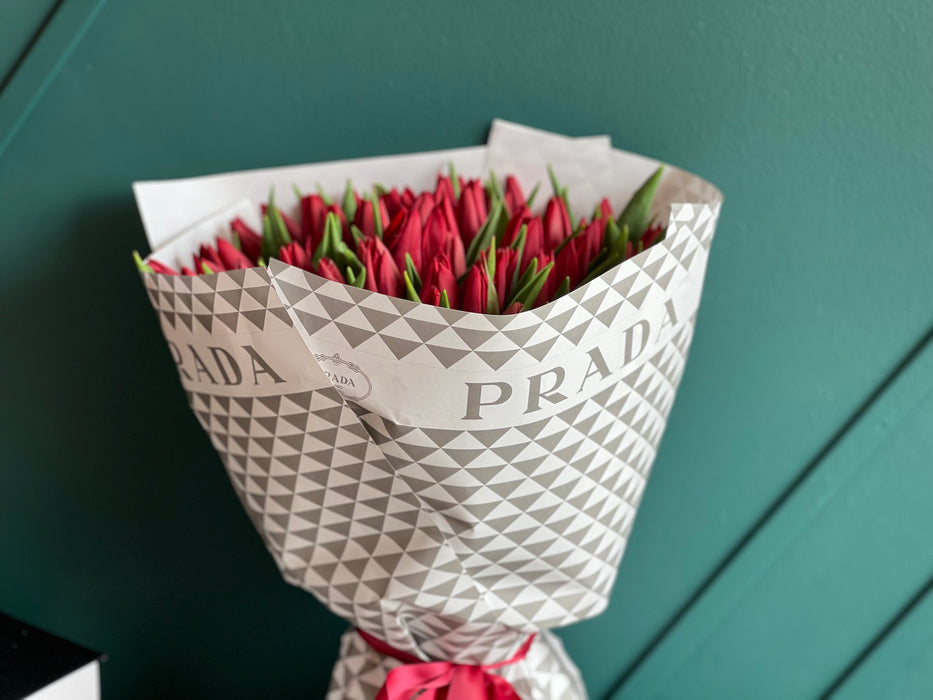 75 Red Tulips Hand-Crafted Bouquet