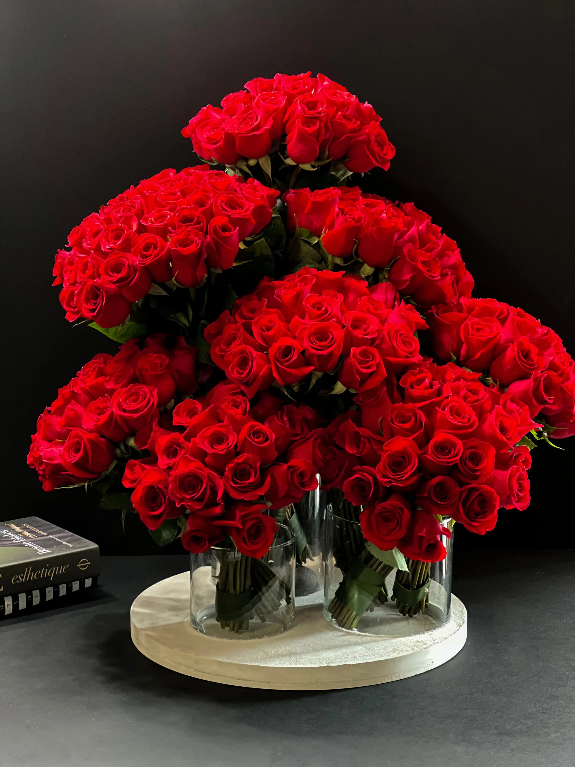 Amore | 200 Roses in custom cement tray buy online Luxury Flowers Miami