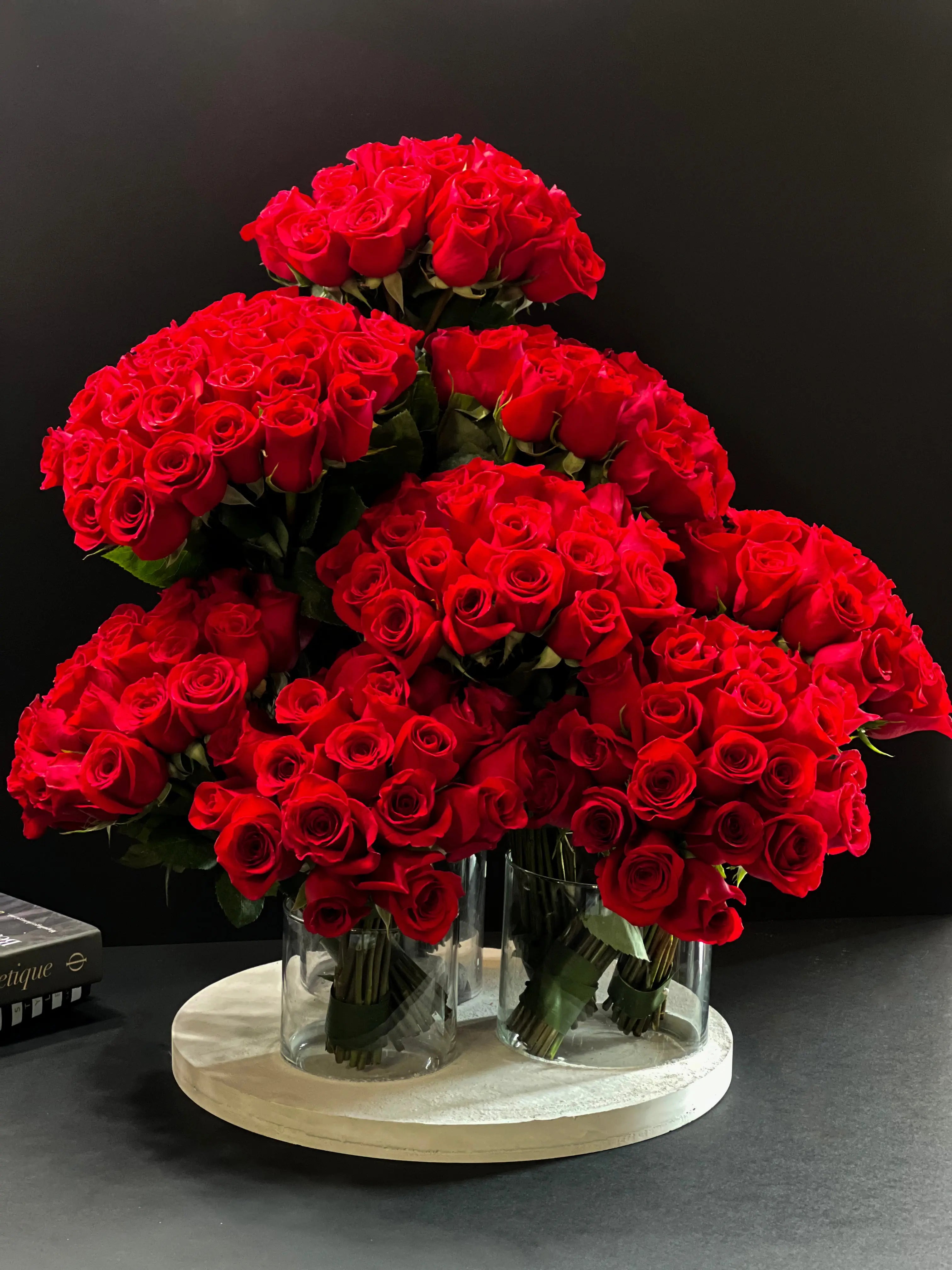 Amore | 200 Roses in custom cement tray buy online Luxury Flowers Miami