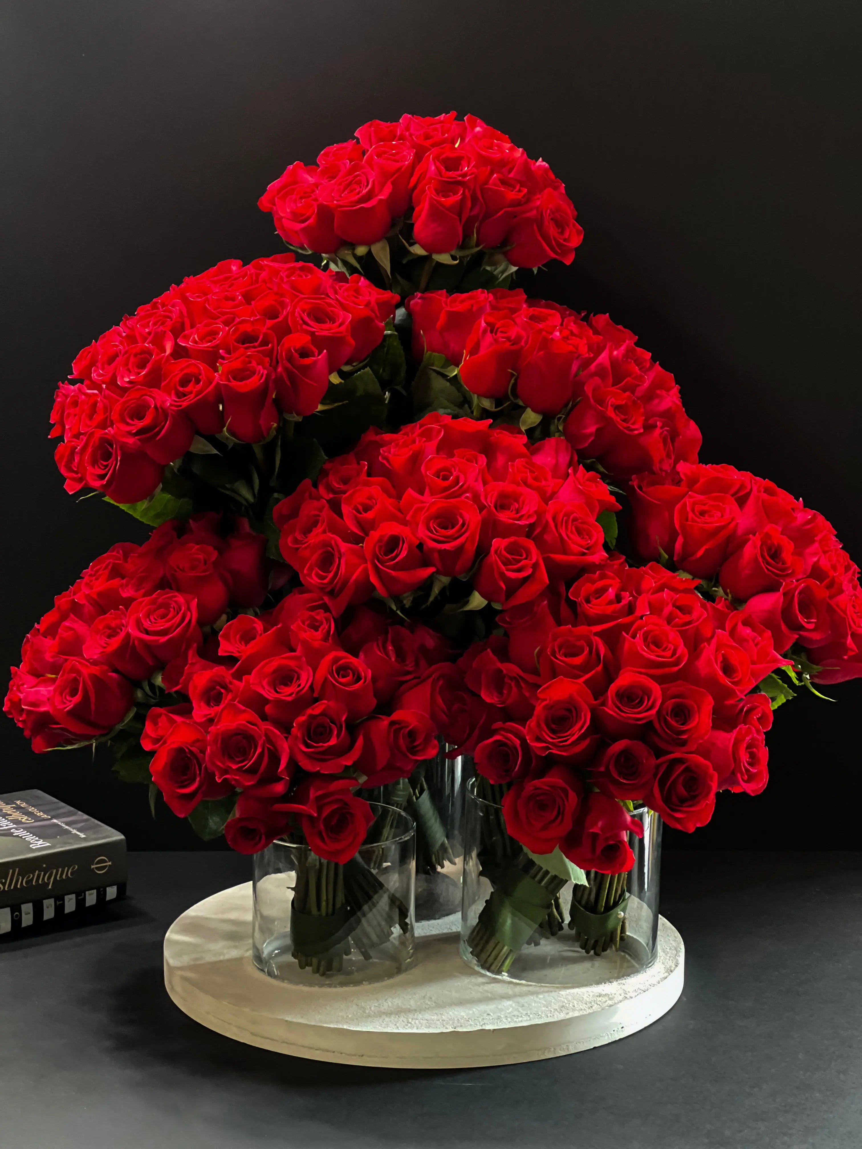 Amore | 200 Roses in custom cement tray buy online Luxury Flowers Miami