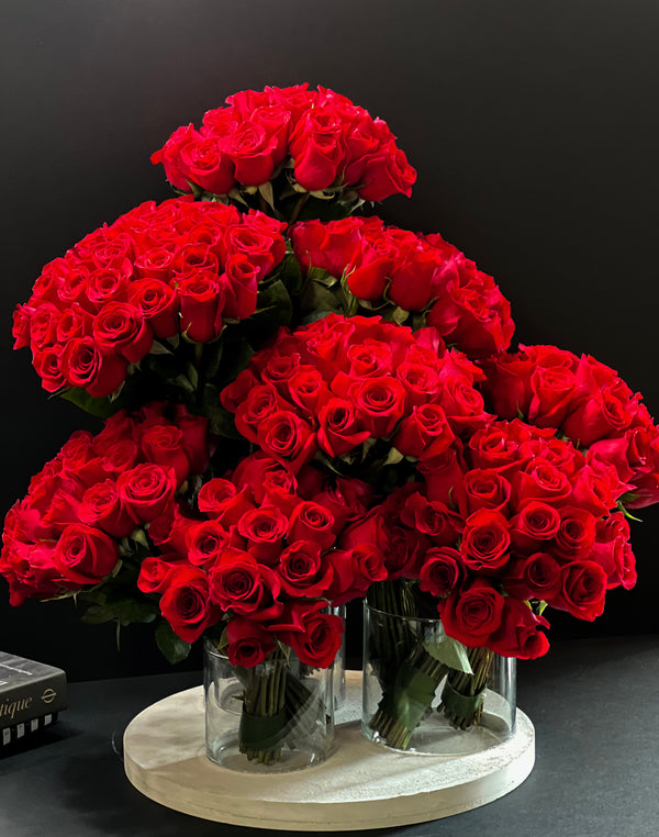 Amore | 200 Roses in custom cement tray buy online Luxury Flowers Miami