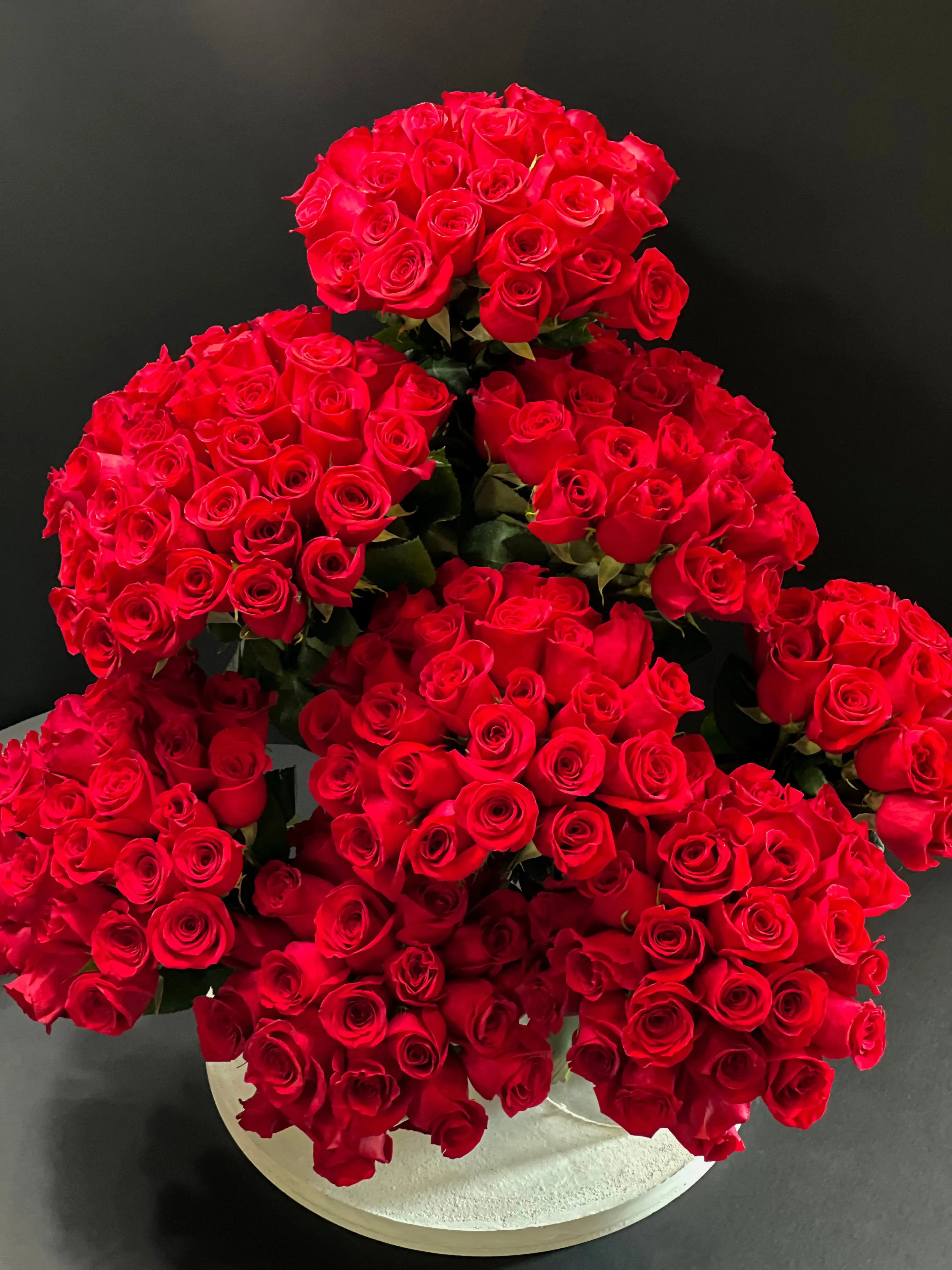 Amore | 200 Roses in custom cement tray buy online Luxury Flowers Miami