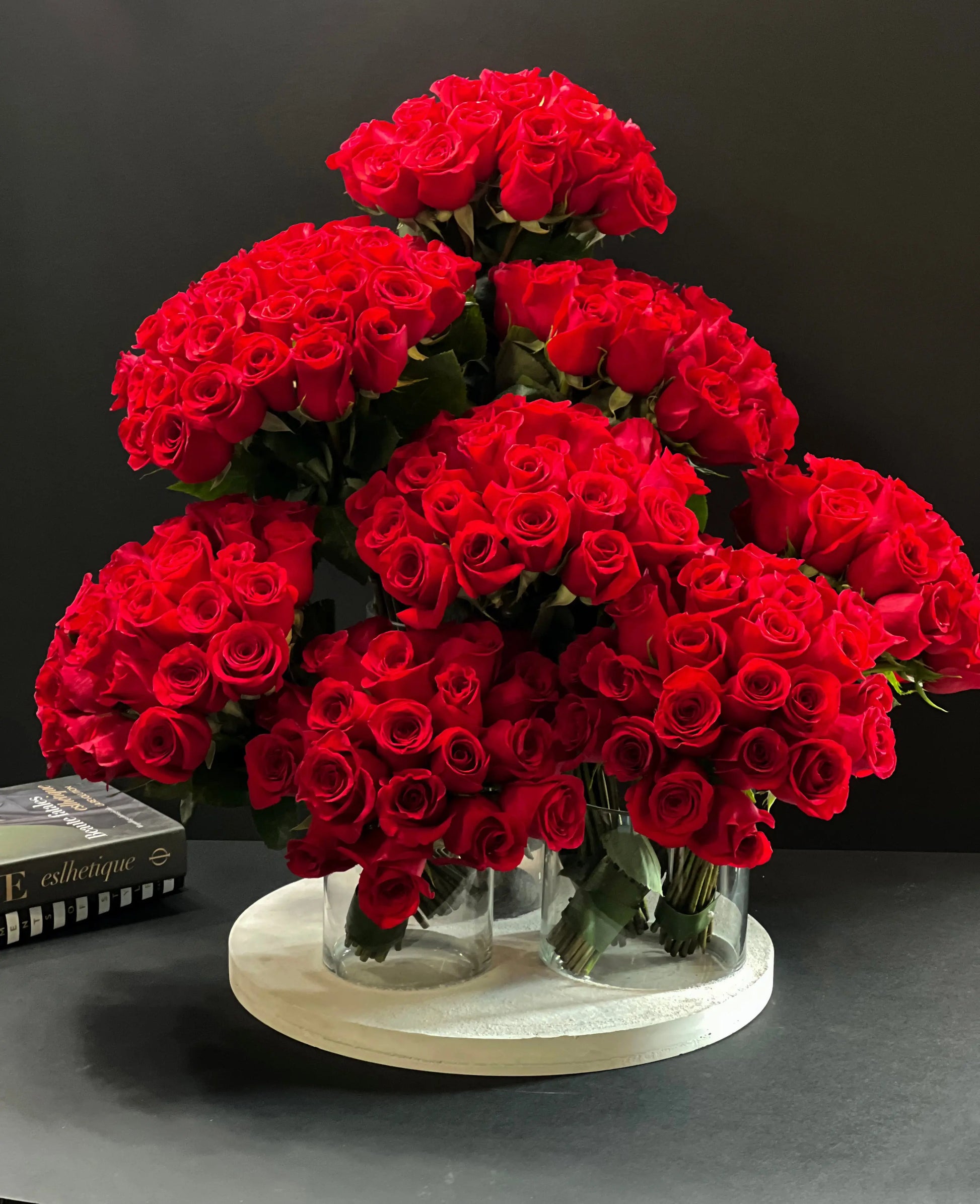 Amore | 200 Roses in custom cement tray buy online Luxury Flowers Miami