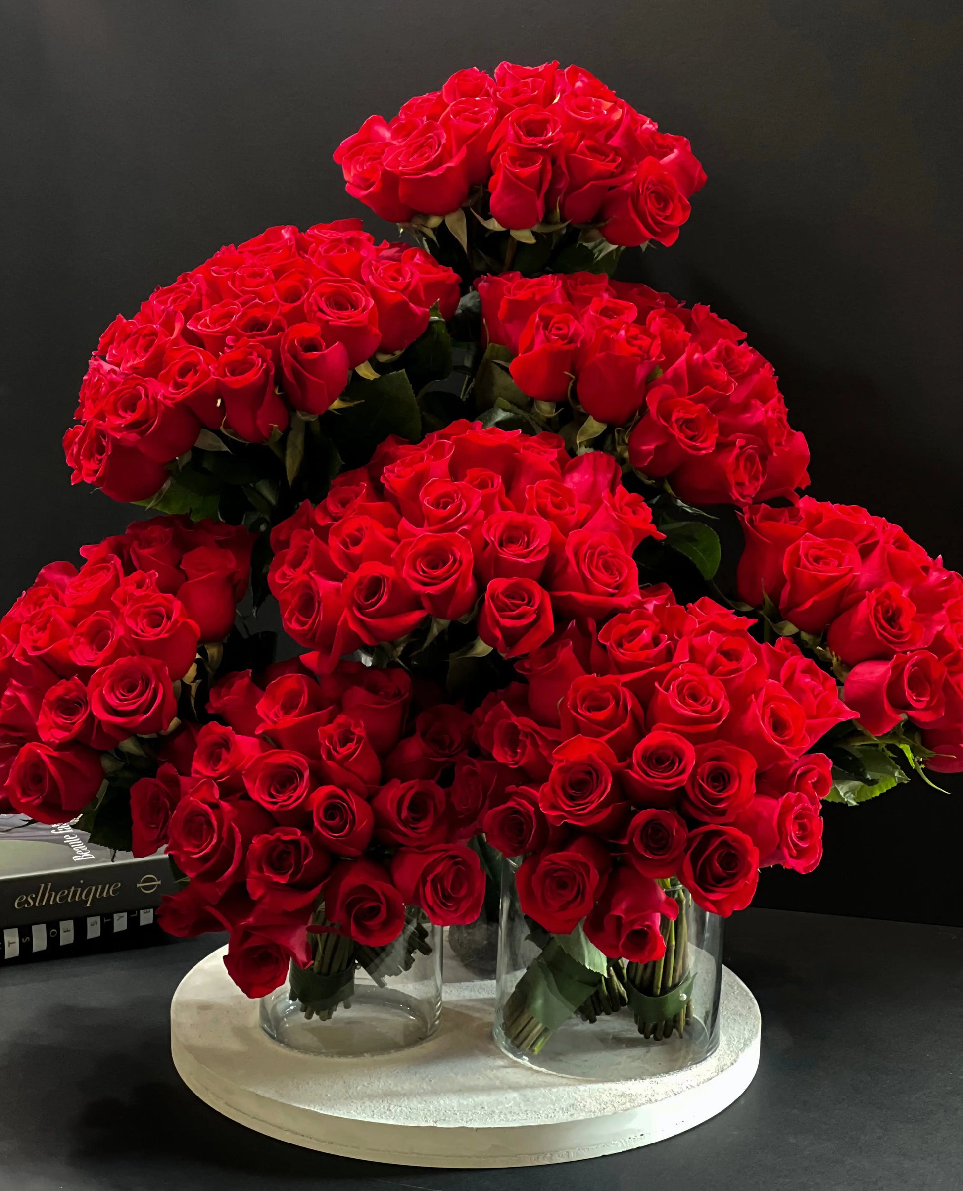 Amore | 200 Roses in custom cement tray buy online Luxury Flowers Miami