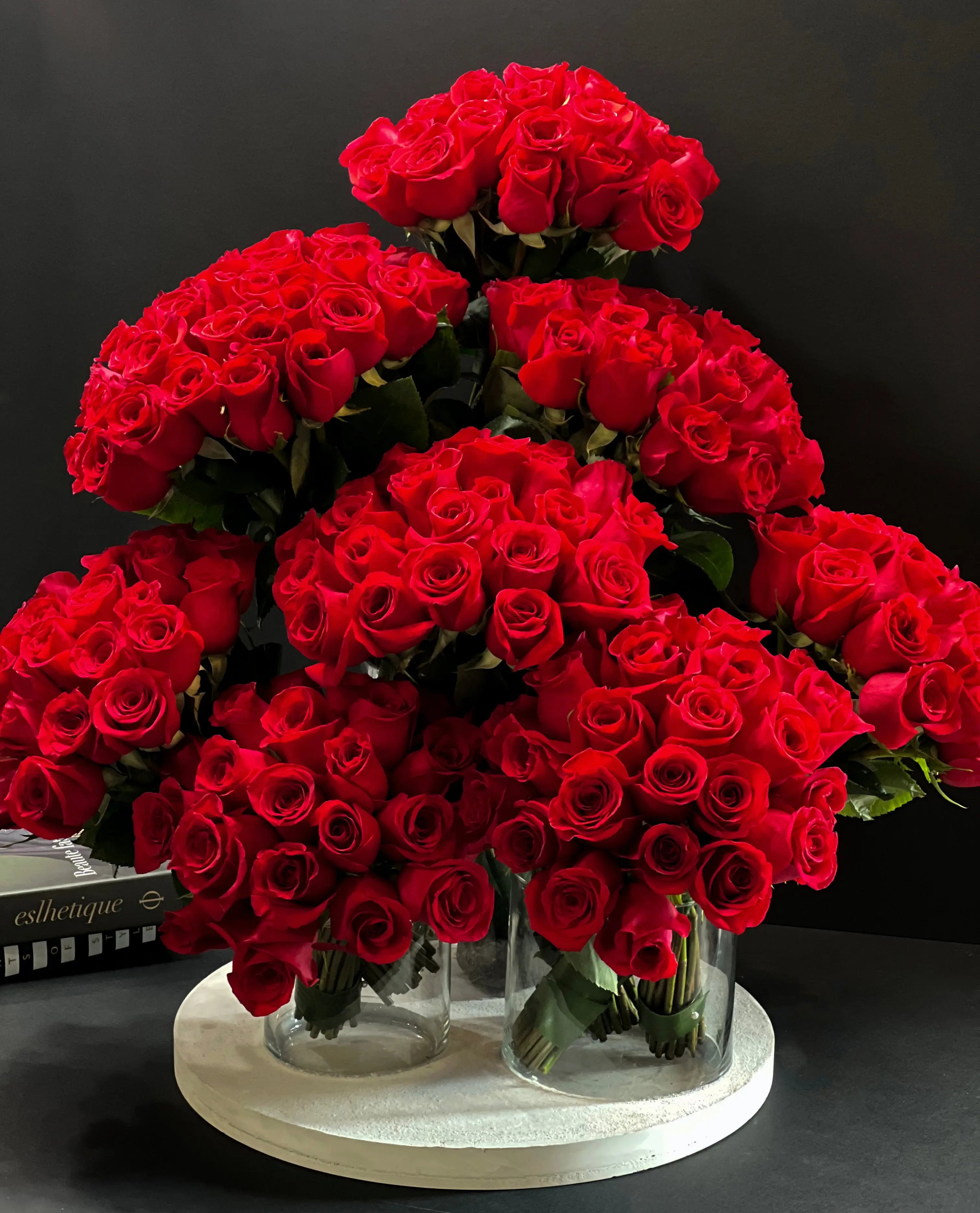 Amore | 200 Roses in custom cement tray buy online Luxury Flowers Miami