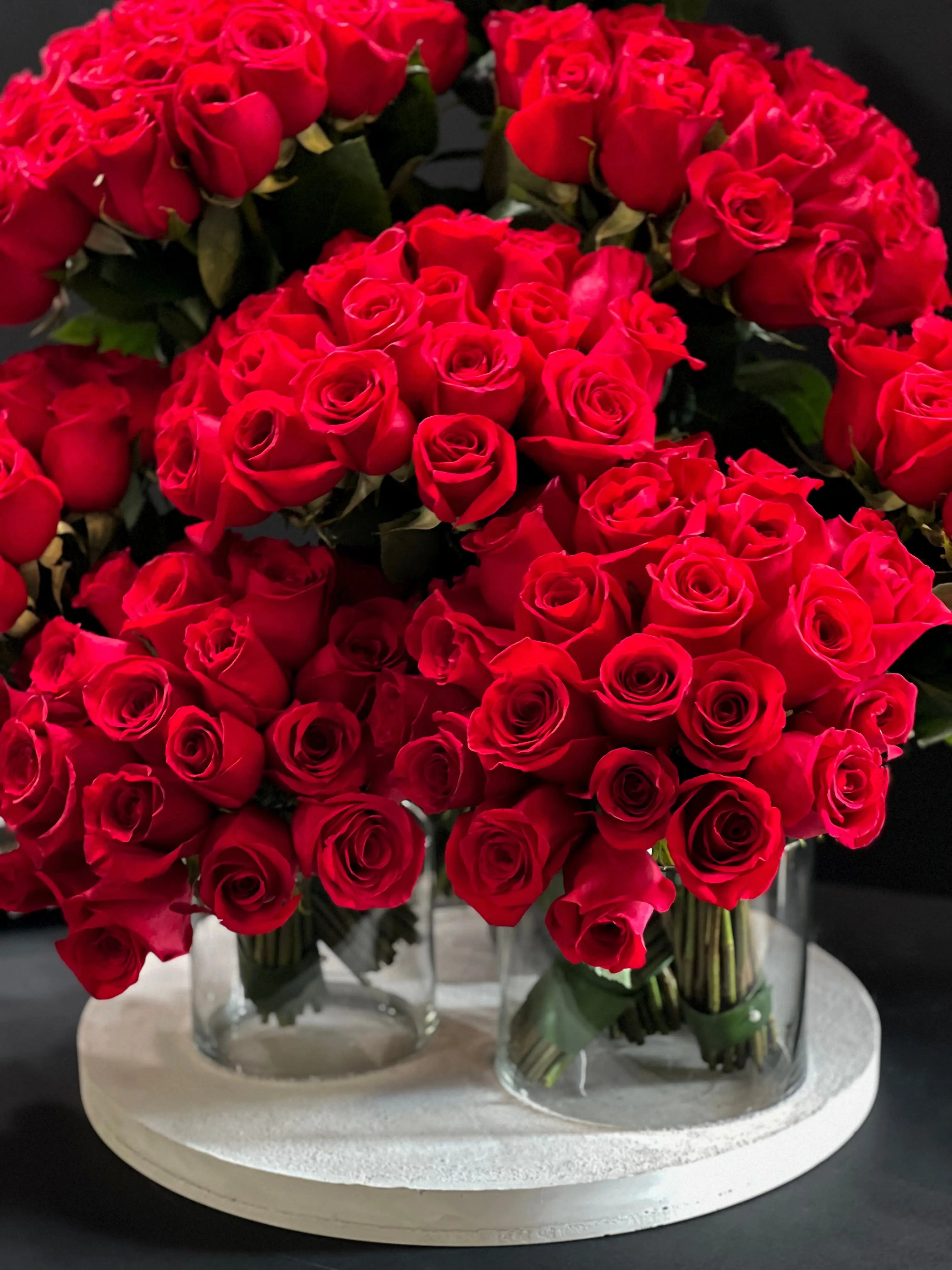 Amore | 200 Roses in custom cement tray buy online Luxury Flowers Miami
