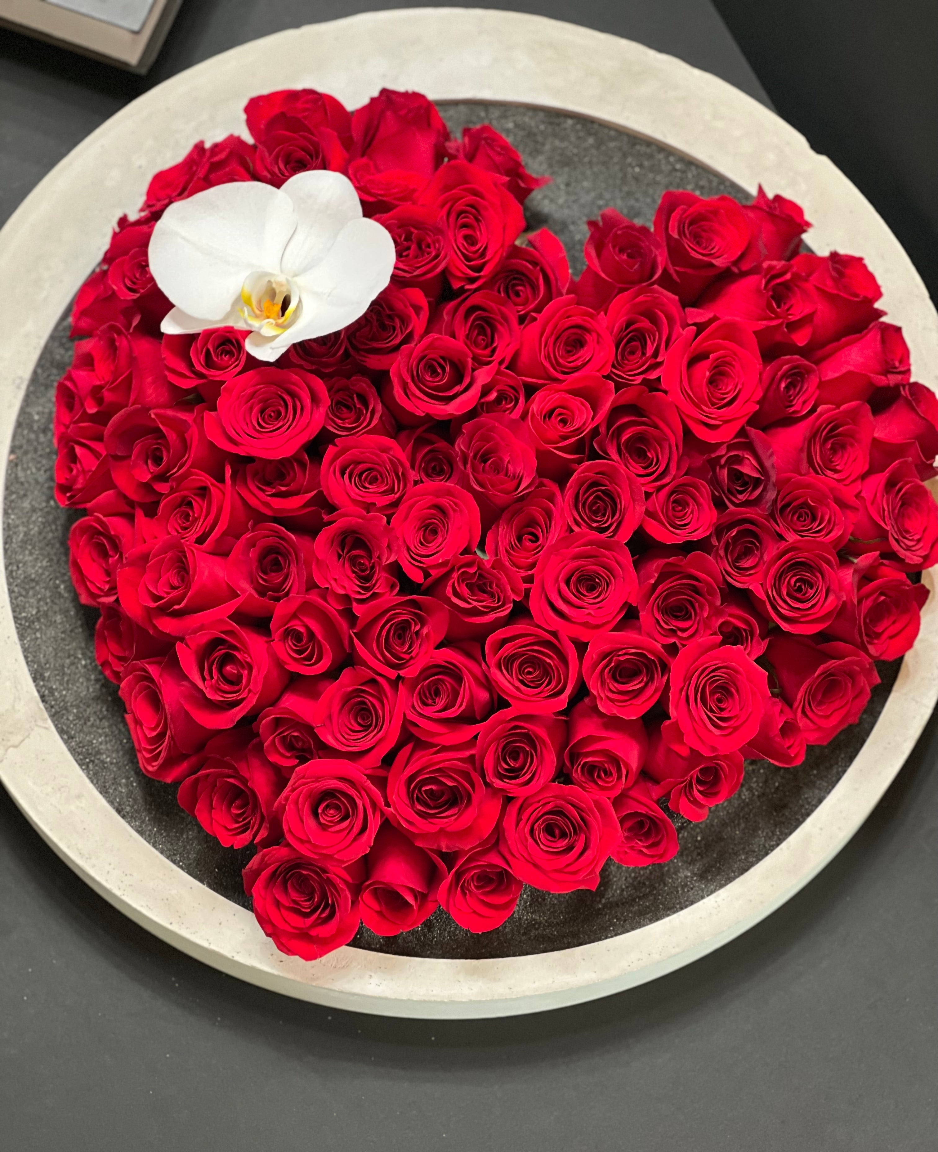 Luxury Red Rose Tray – Handmade Cement Floral Design Miami