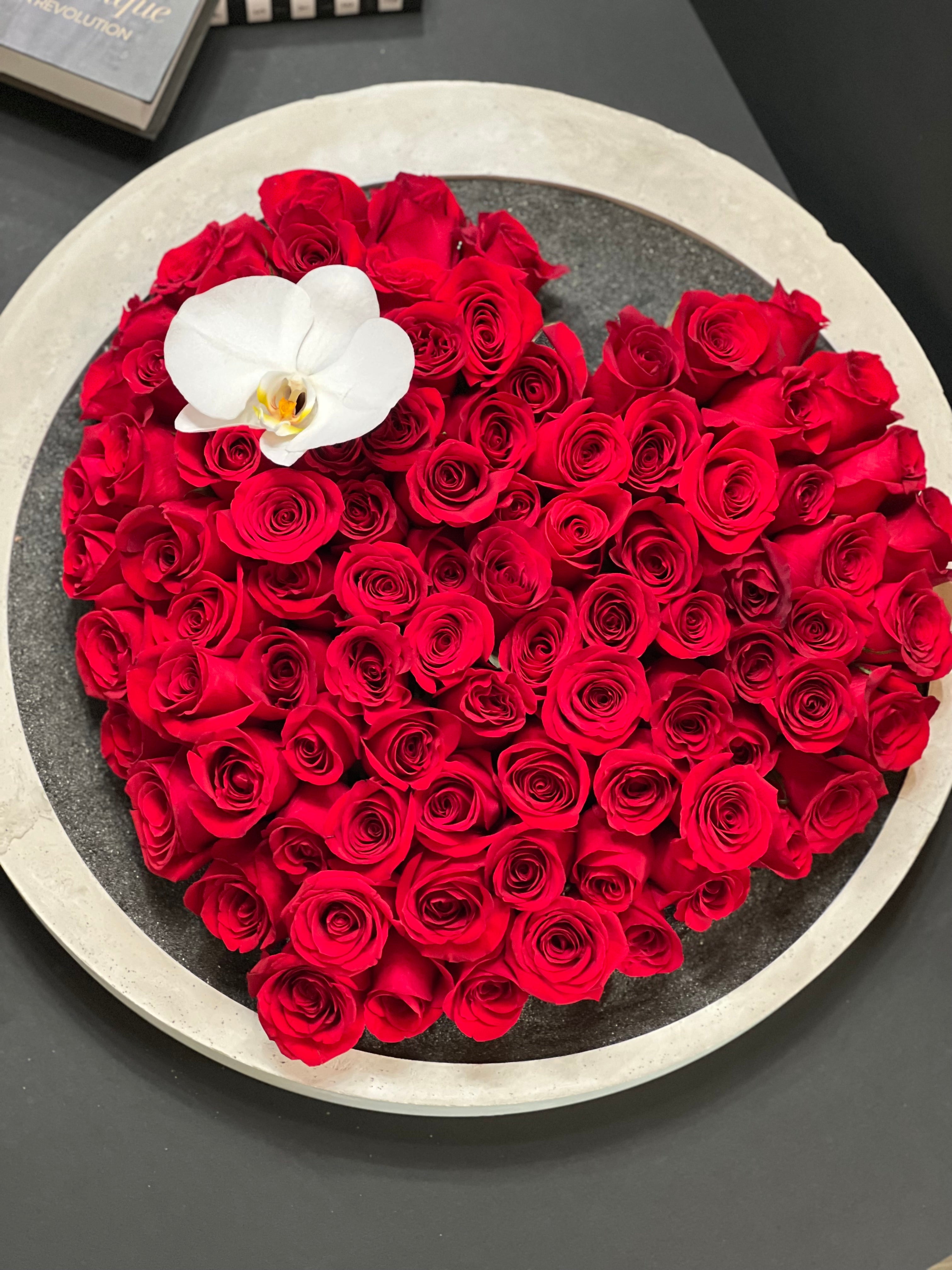 Luxury Red Rose Tray – Handmade Cement Floral Design Miami