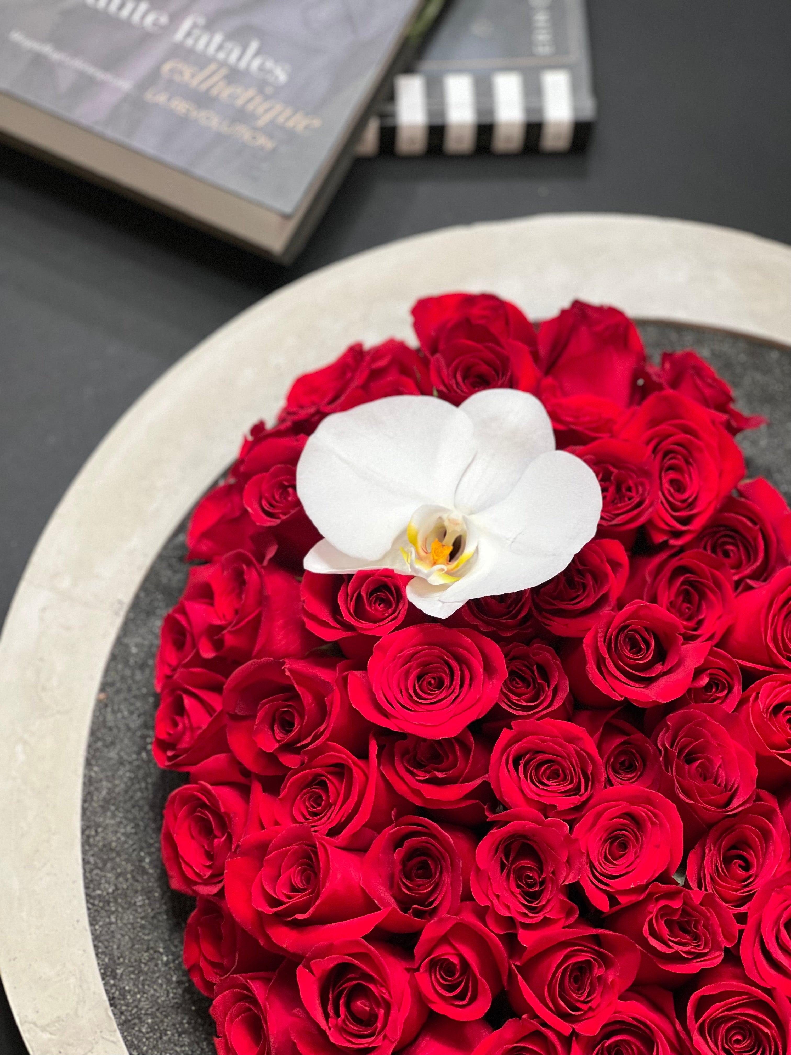 Luxury Red Rose Tray – Handmade Cement Floral Design Miami