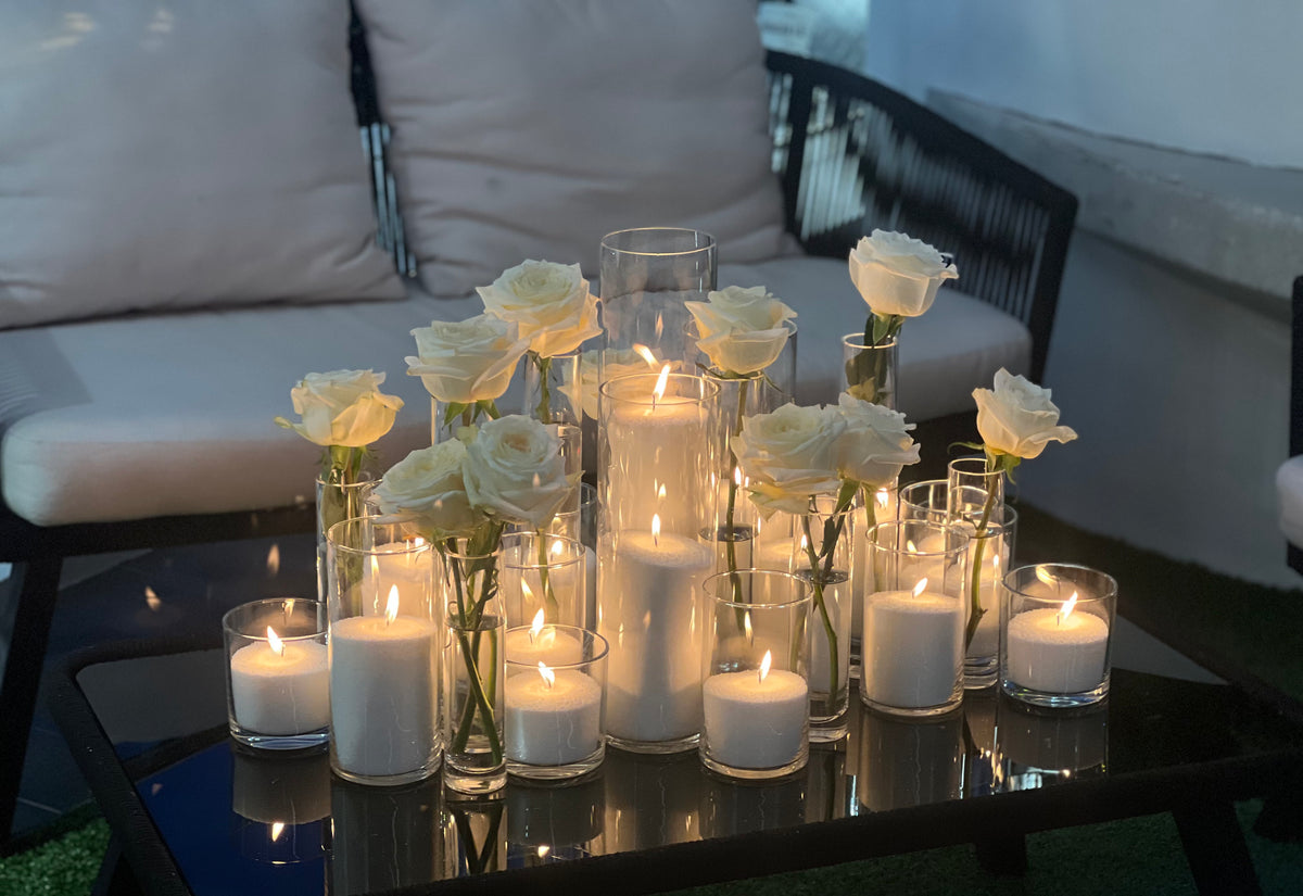 Tabletop sand wax candle rentals