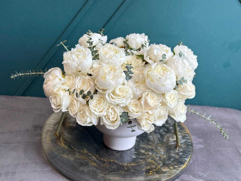 Timeless White-Luxury White Rose & Peony Arrangement