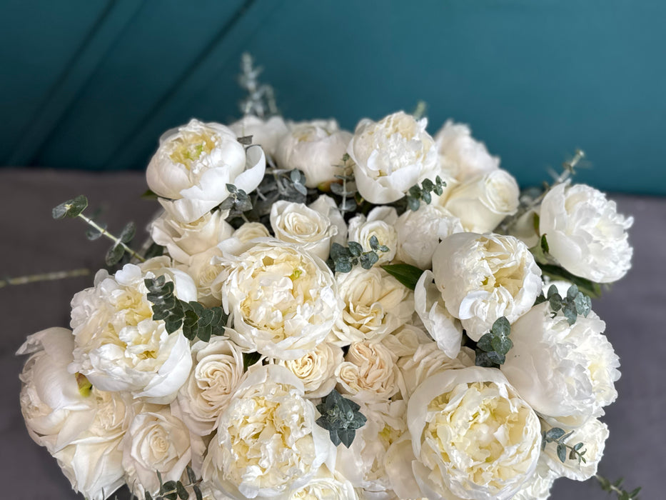 Timeless White-Luxury White Rose & Peony Arrangement