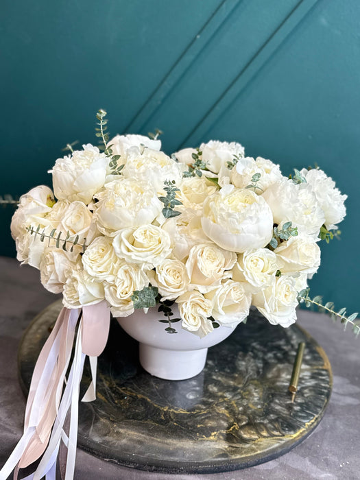 Timeless White-Luxury White Rose & Peony Arrangement