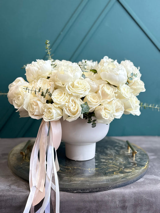 Timeless White-Luxury White Rose & Peony Arrangement
