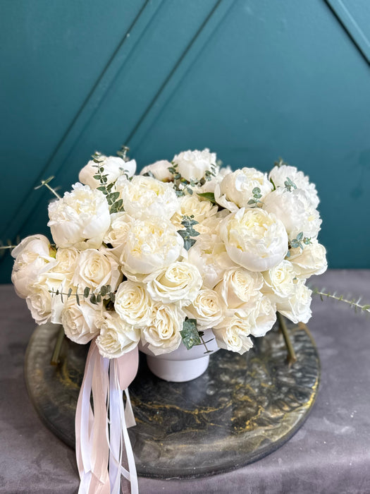 Timeless White-Luxury White Rose & Peony Arrangement