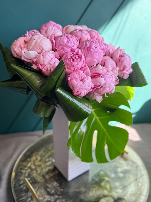 24 Peonies Arrangement | Ceramic Tall Vase Luxury Flowers
