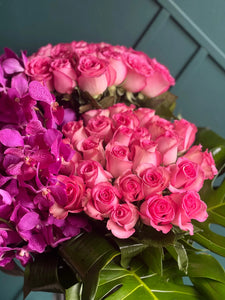 Roses & Mokara Orchids Arrangement | Luxury Tropical Floral Design buy online Luxury Flowers Miami