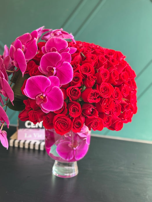 Forever Yours — 150 Red Roses & Phalaenopsis Orchids