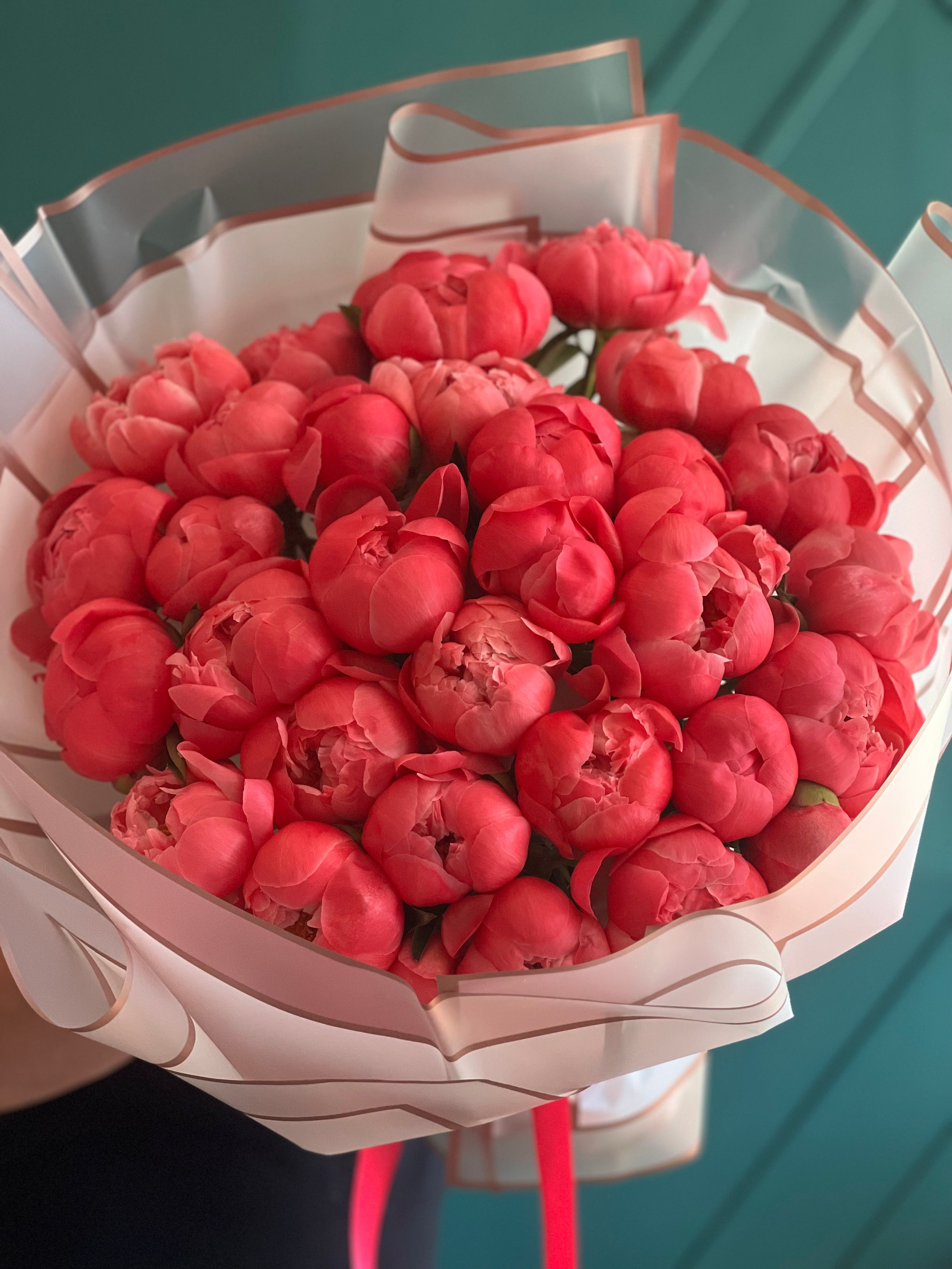 50 Coral Peonies Bouquet