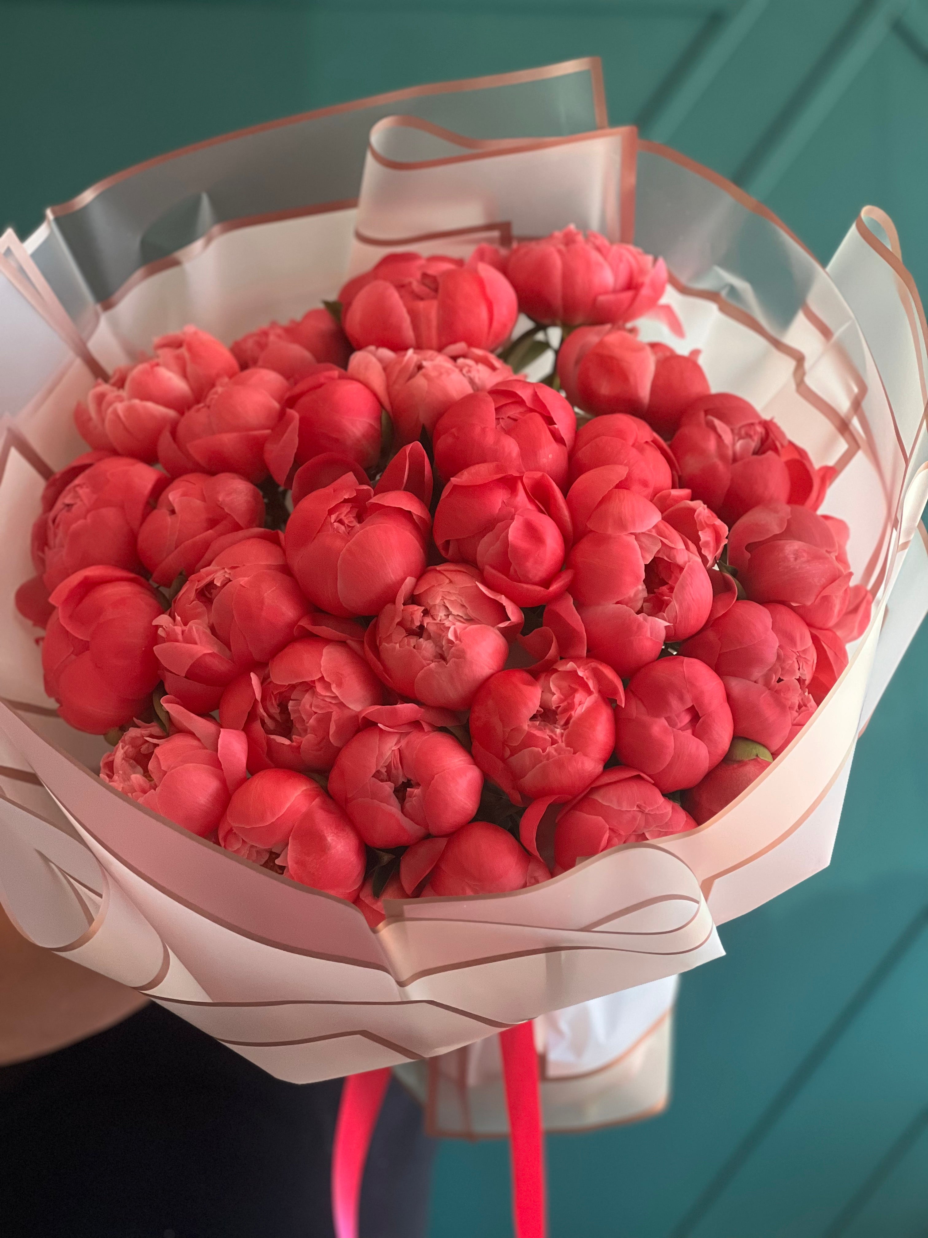 50 Coral Peonies Bouquet