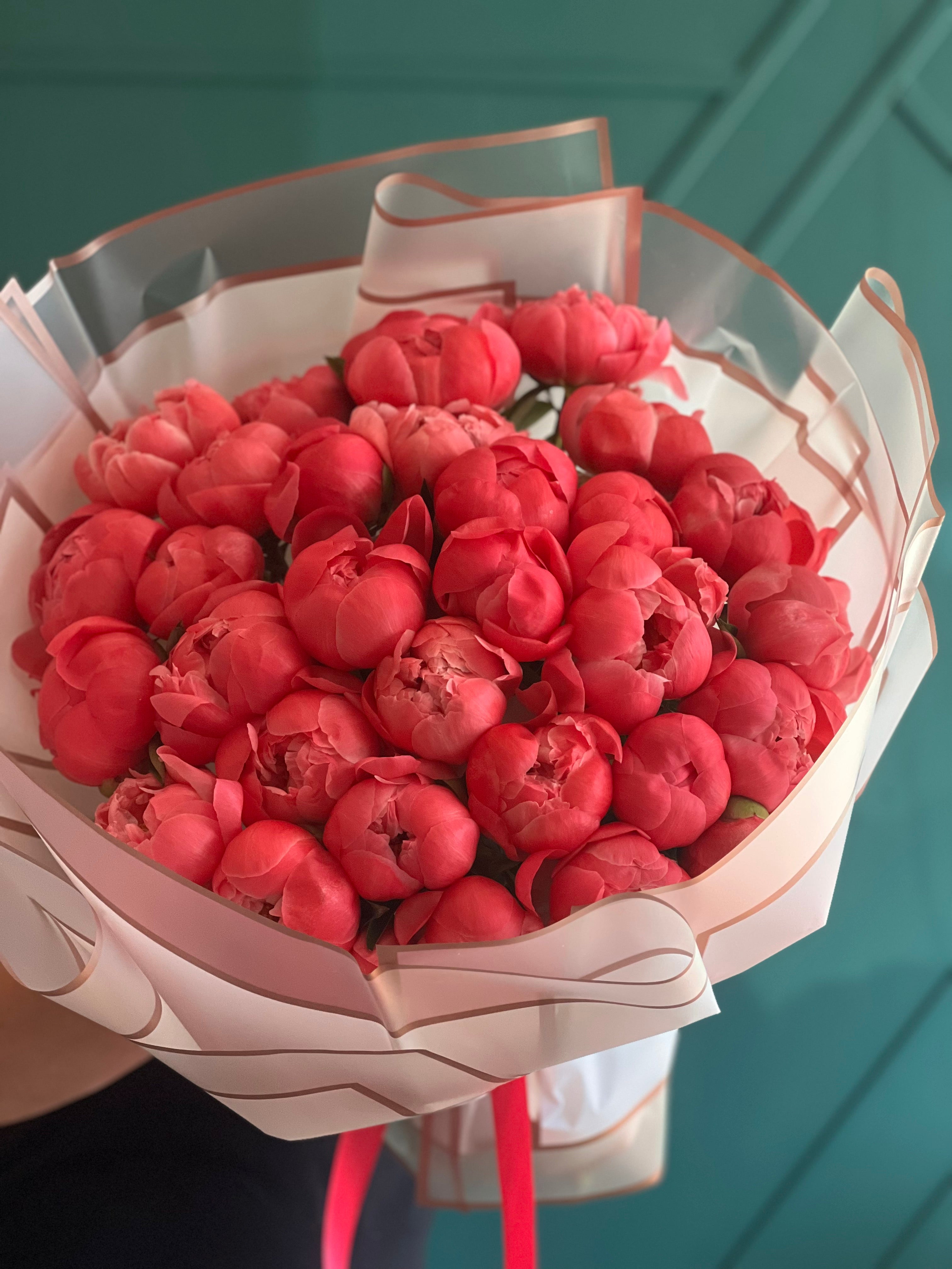 50 Coral Peonies Bouquet