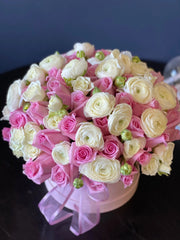 Pink Roses & Ranunculus Luxury Box | Luxury Flowers Miami buy online Luxury Flowers Miami