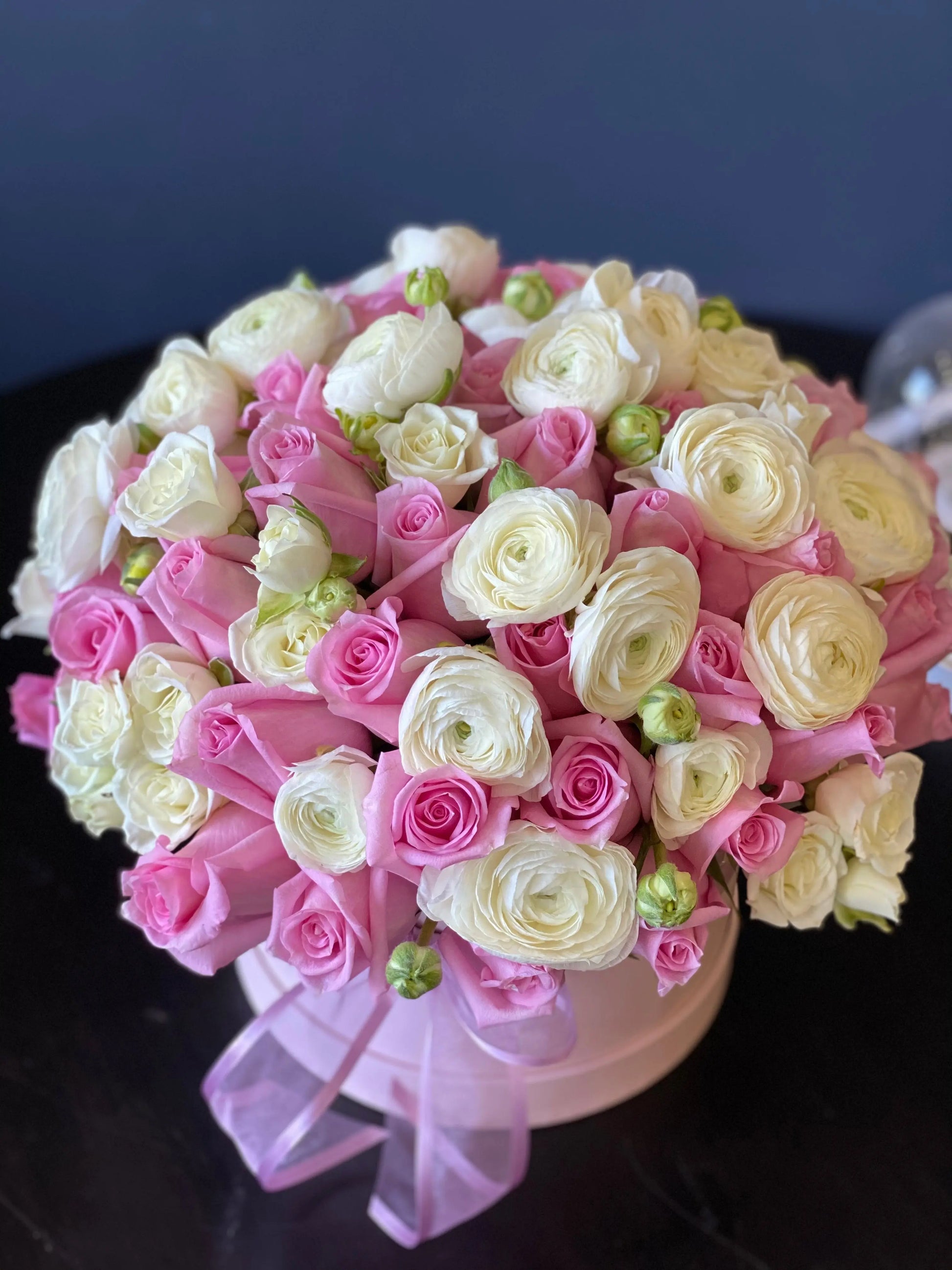 Pink Roses & Ranunculus Luxury Box | Luxury Flowers Miami buy online Luxury Flowers Miami