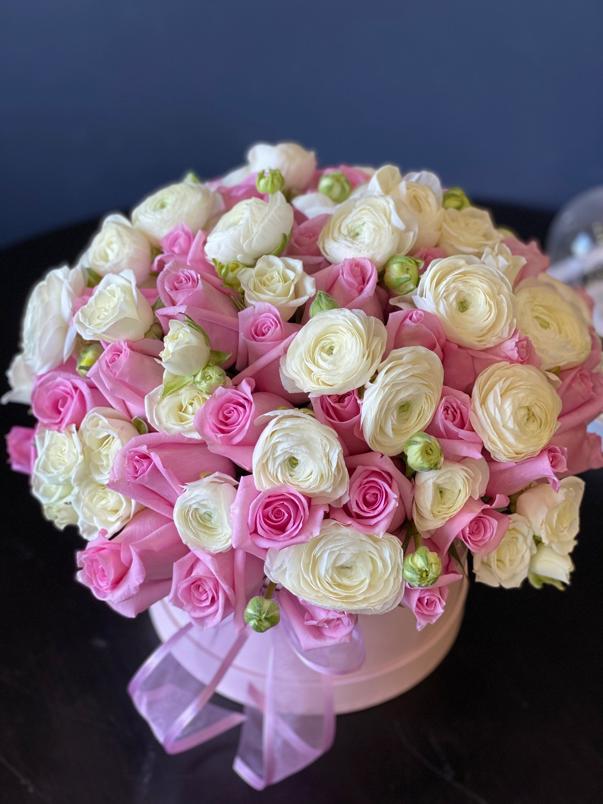 Pink Roses & Ranunculus Luxury Box | Luxury Flowers Miami