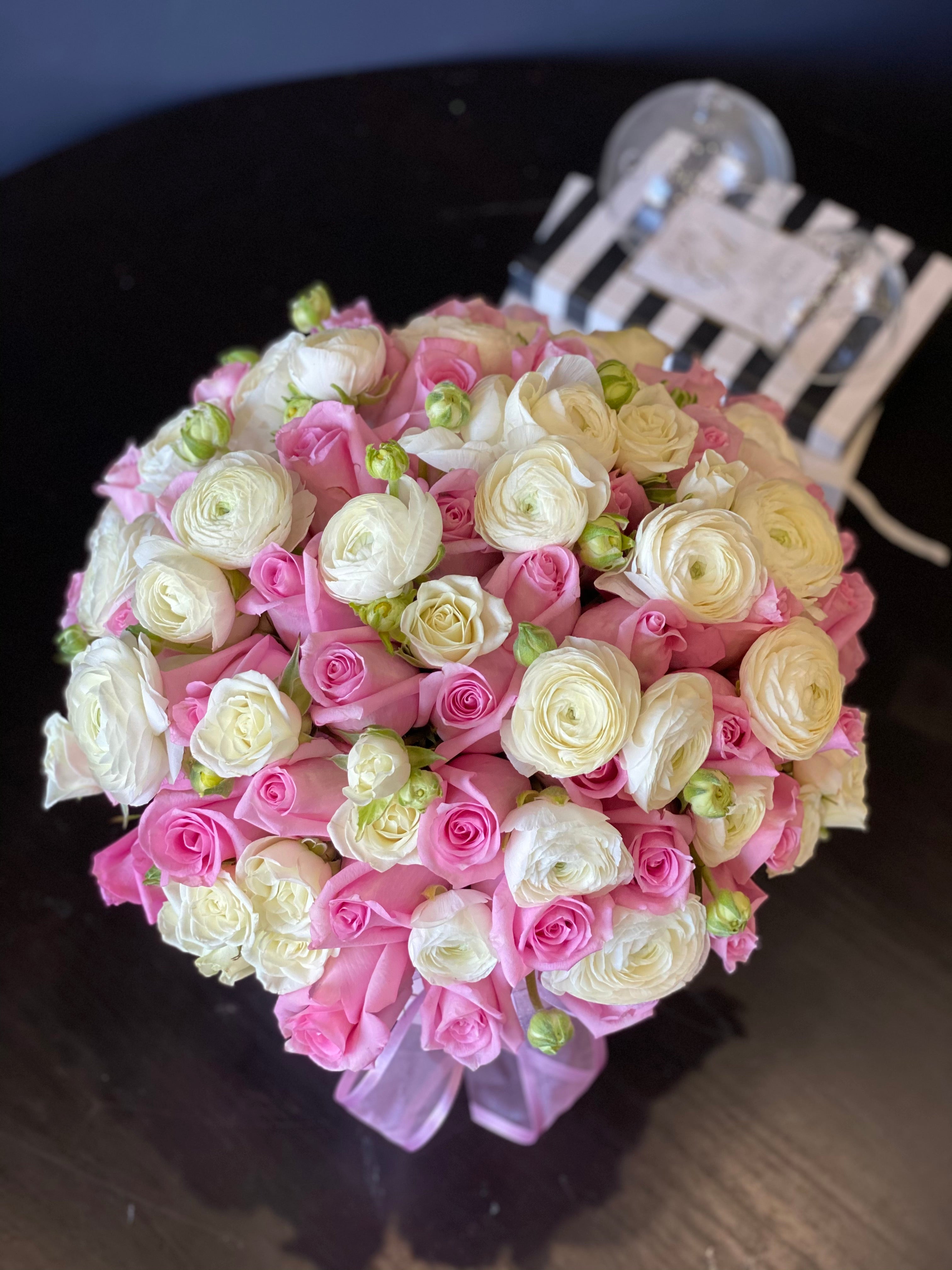 Pink Roses & Ranunculus Luxury Box | Luxury Flowers Miami