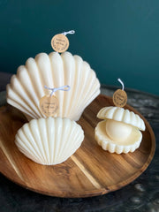 Shell Candle Set of 3 with Wooden Tray | Handmade Soy Wax Candles buy online Luxury Flowers Miami