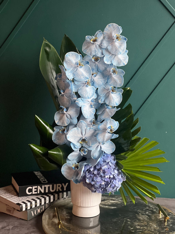 Blue Orchid Arrangement in Modern Vase | Luxury Flowers buy online Luxury Flowers Miami