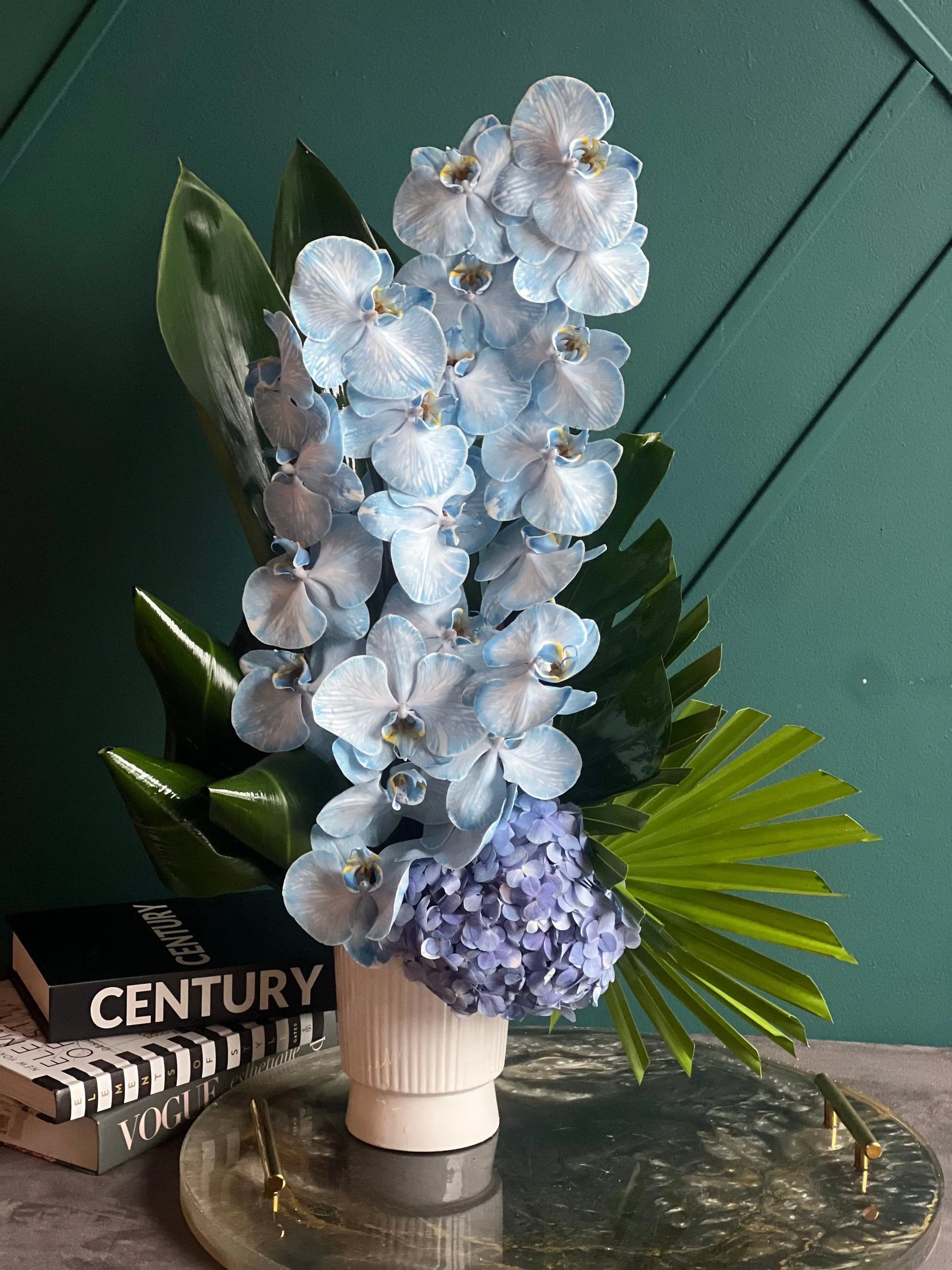 Blue Orchid Arrangement in Modern Vase | Luxury Flowers buy online Luxury Flowers Miami