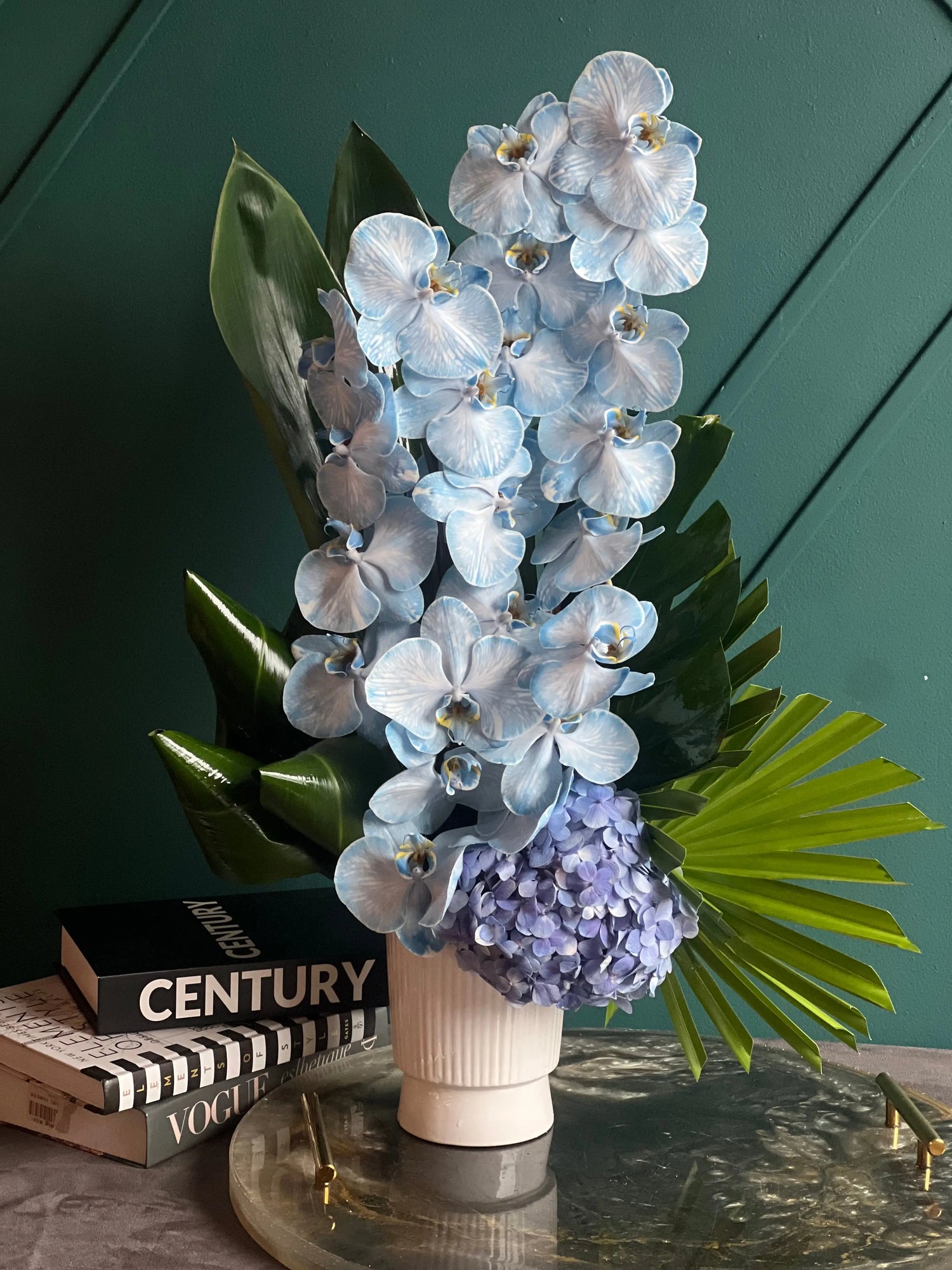 Blue Orchid Arrangement in Modern Vase | Luxury Flowers buy online Luxury Flowers Miami