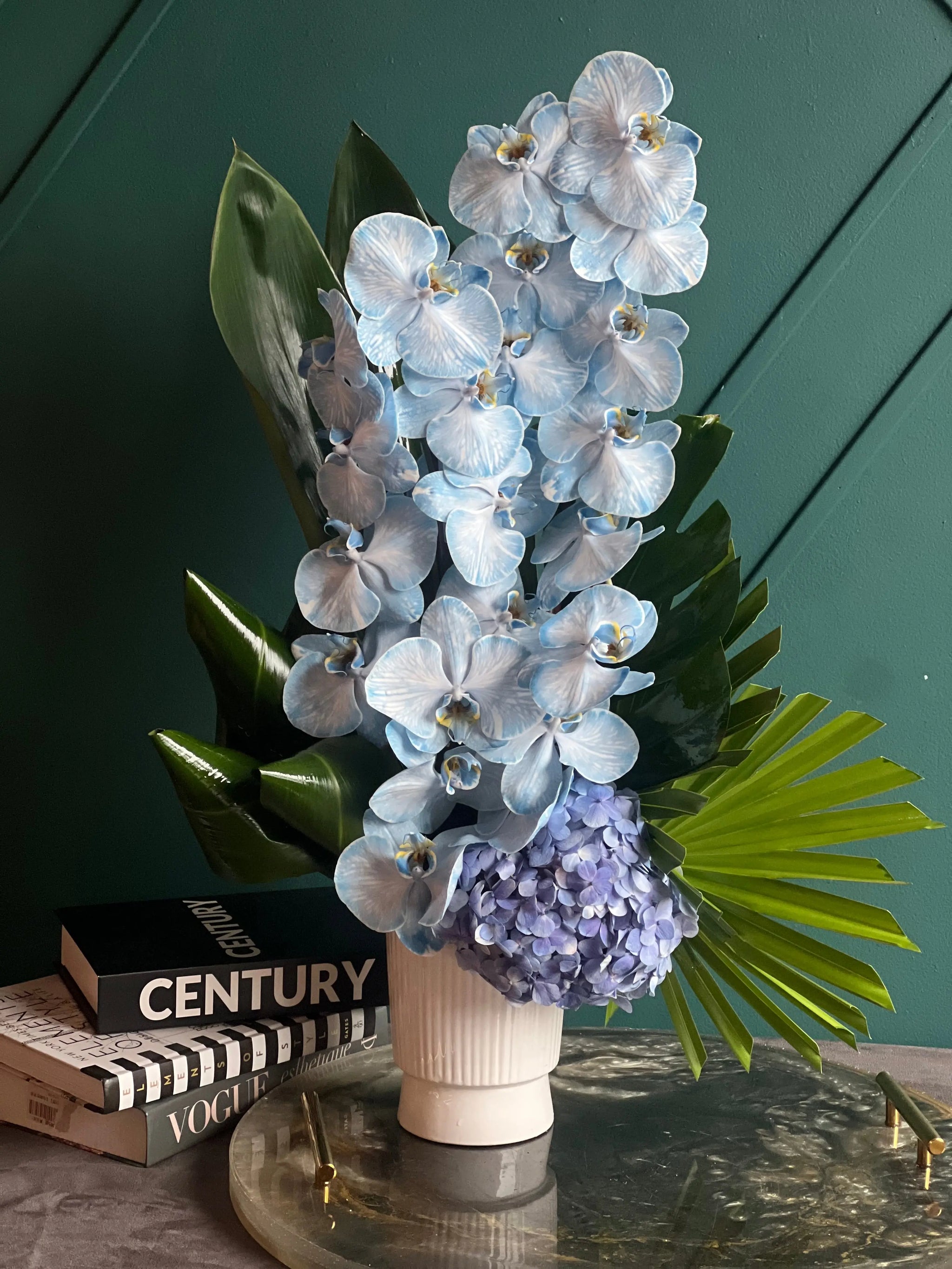 Blue Orchid Arrangement in Modern Vase | Luxury Flowers buy online Luxury Flowers Miami