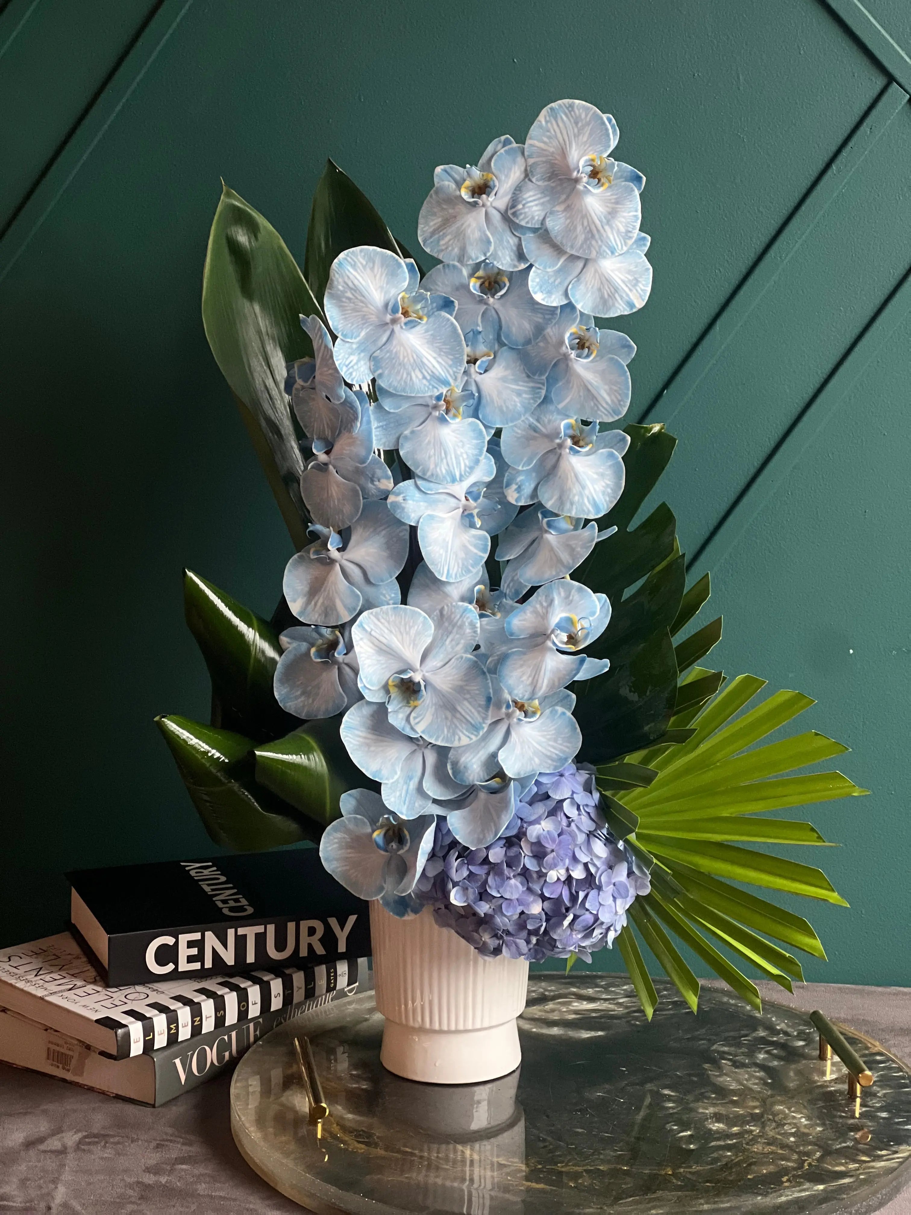 Blue Orchid Arrangement in Modern Vase | Luxury Flowers buy online Luxury Flowers Miami