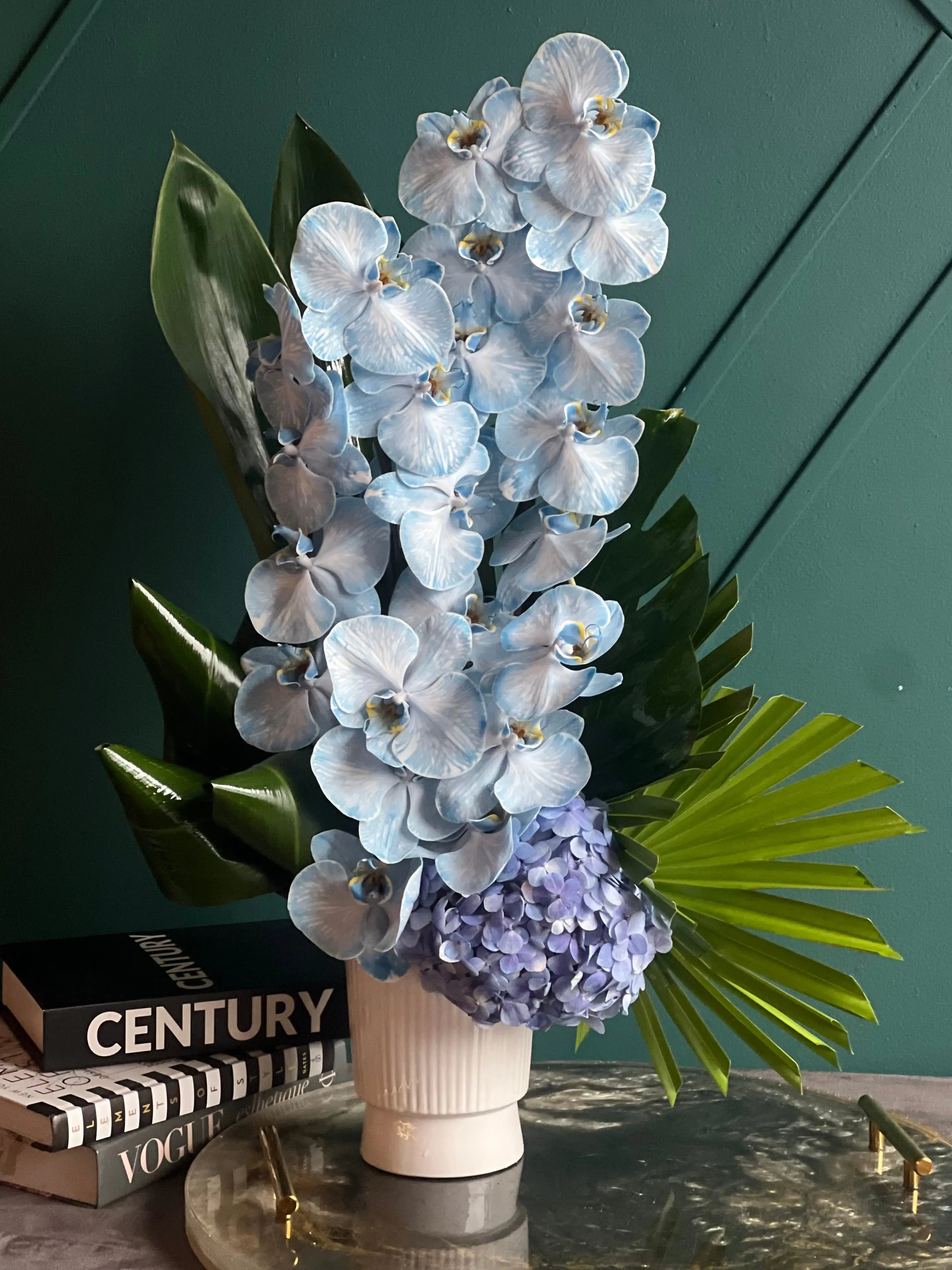 Blue Orchid Arrangement in Modern Vase | Luxury Flowers buy online Luxury Flowers Miami