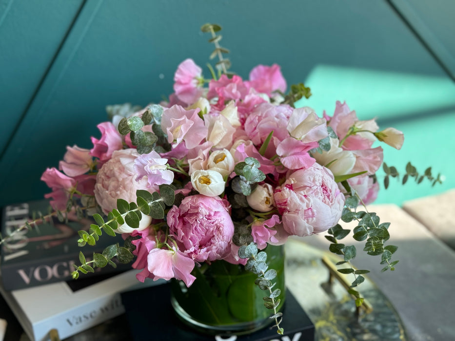 Spring arrangement with peonies in a vase