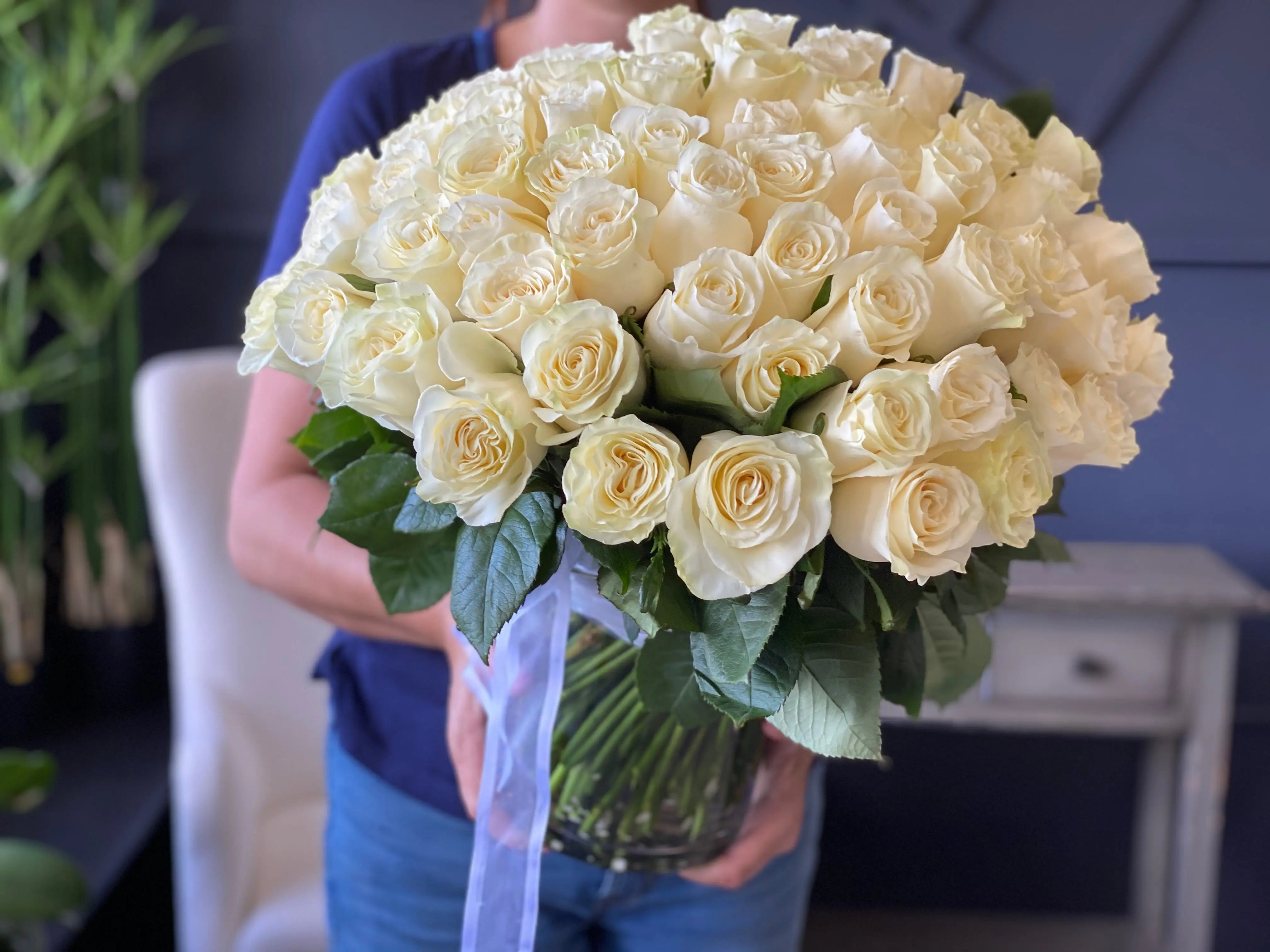 50 White Roses in Vase | Luxury Flowers Miami buy online Luxury Flowers Miami