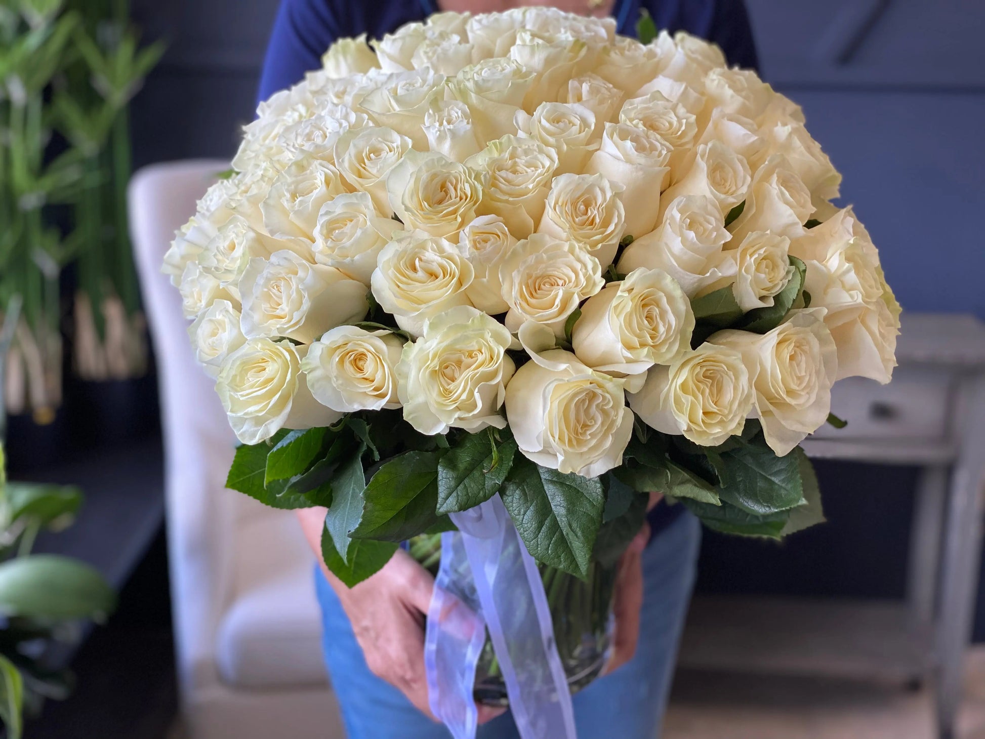50 White Roses in Vase | Luxury Flowers Miami buy online Luxury Flowers Miami