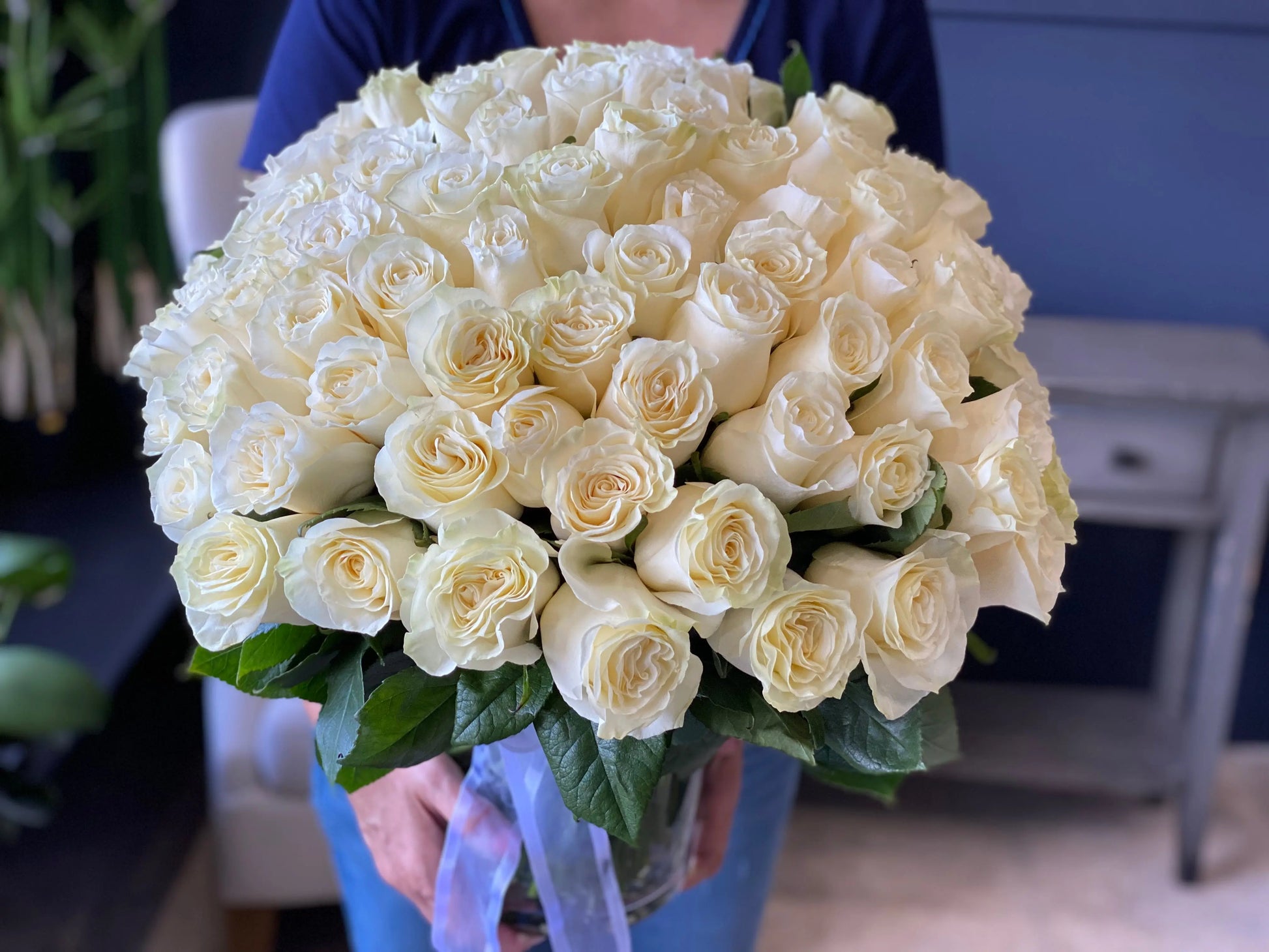 50 White Roses in Vase | Luxury Flowers Miami buy online Luxury Flowers Miami