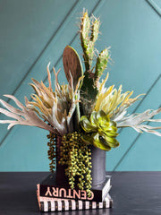 Modern Artificial Cactus & Succulent Arrangement in Black Planter