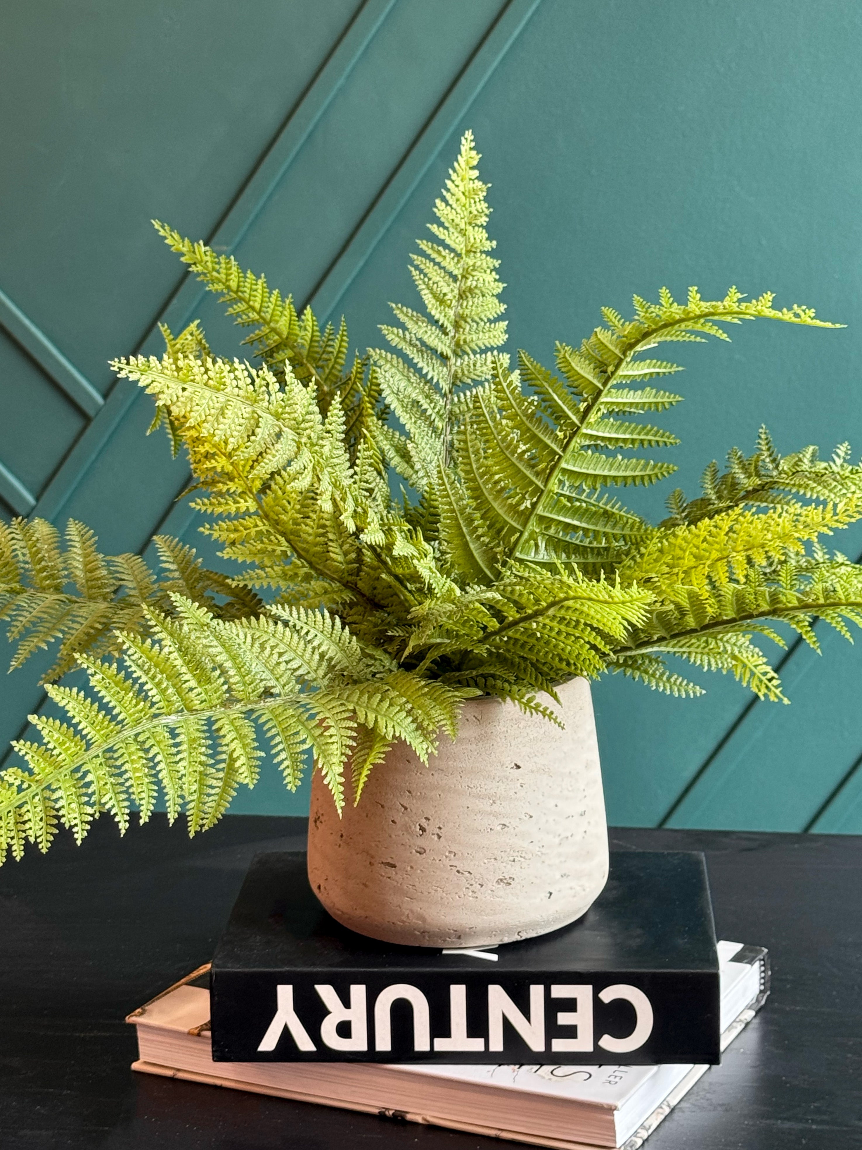 Artificial Fern Arrangement in Concrete Planter | Faux Boston Fern Decor