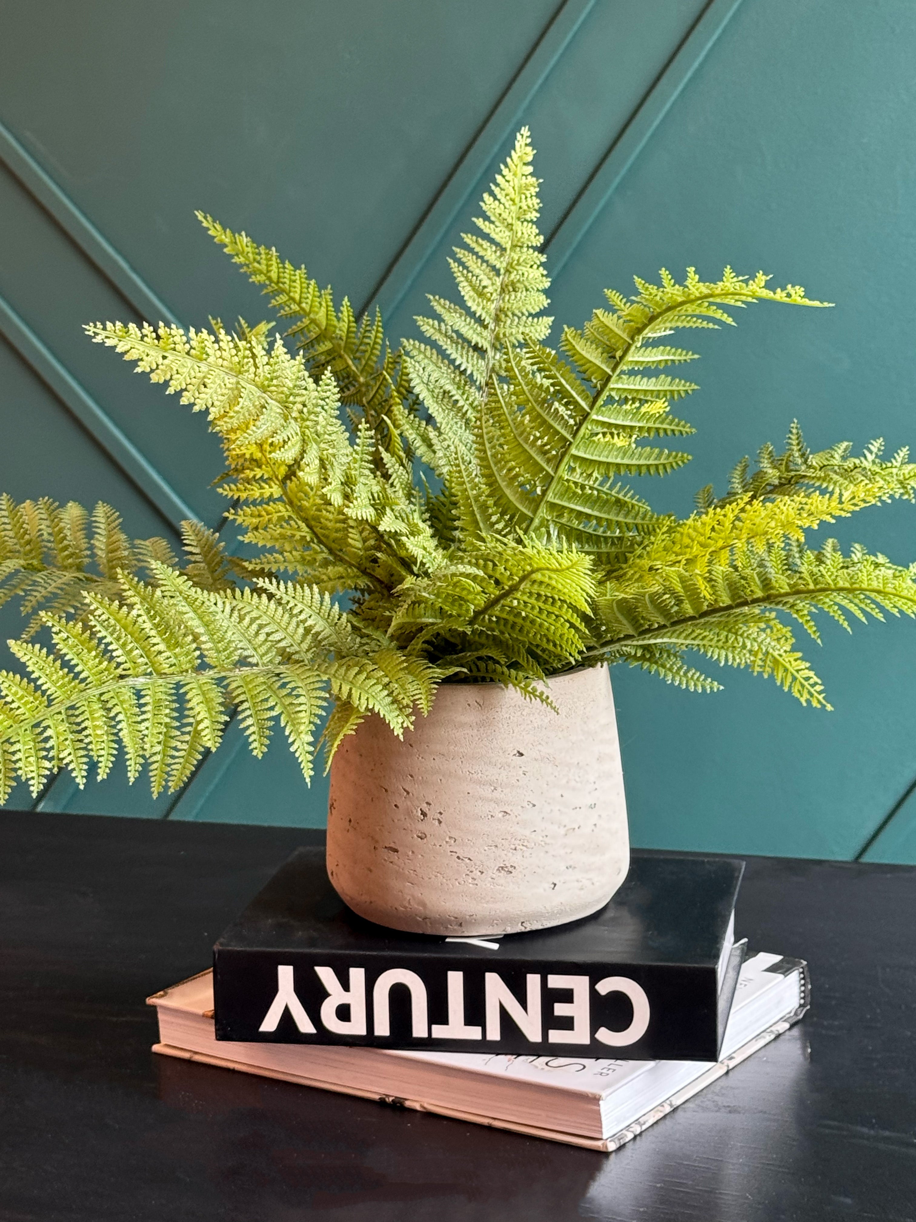 Artificial Fern Arrangement in Concrete Planter | Faux Boston Fern Decor